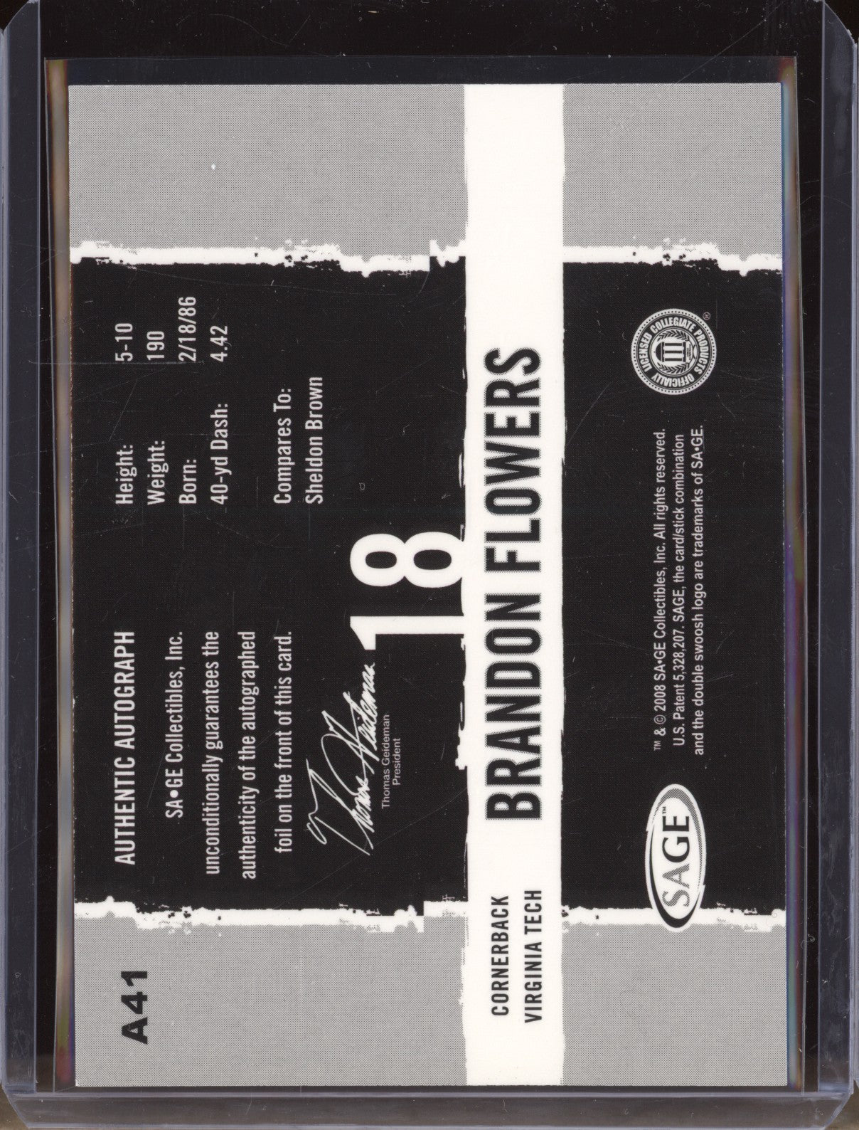 Brandon Flowers 2008 Sage Hit A41 Auto RC