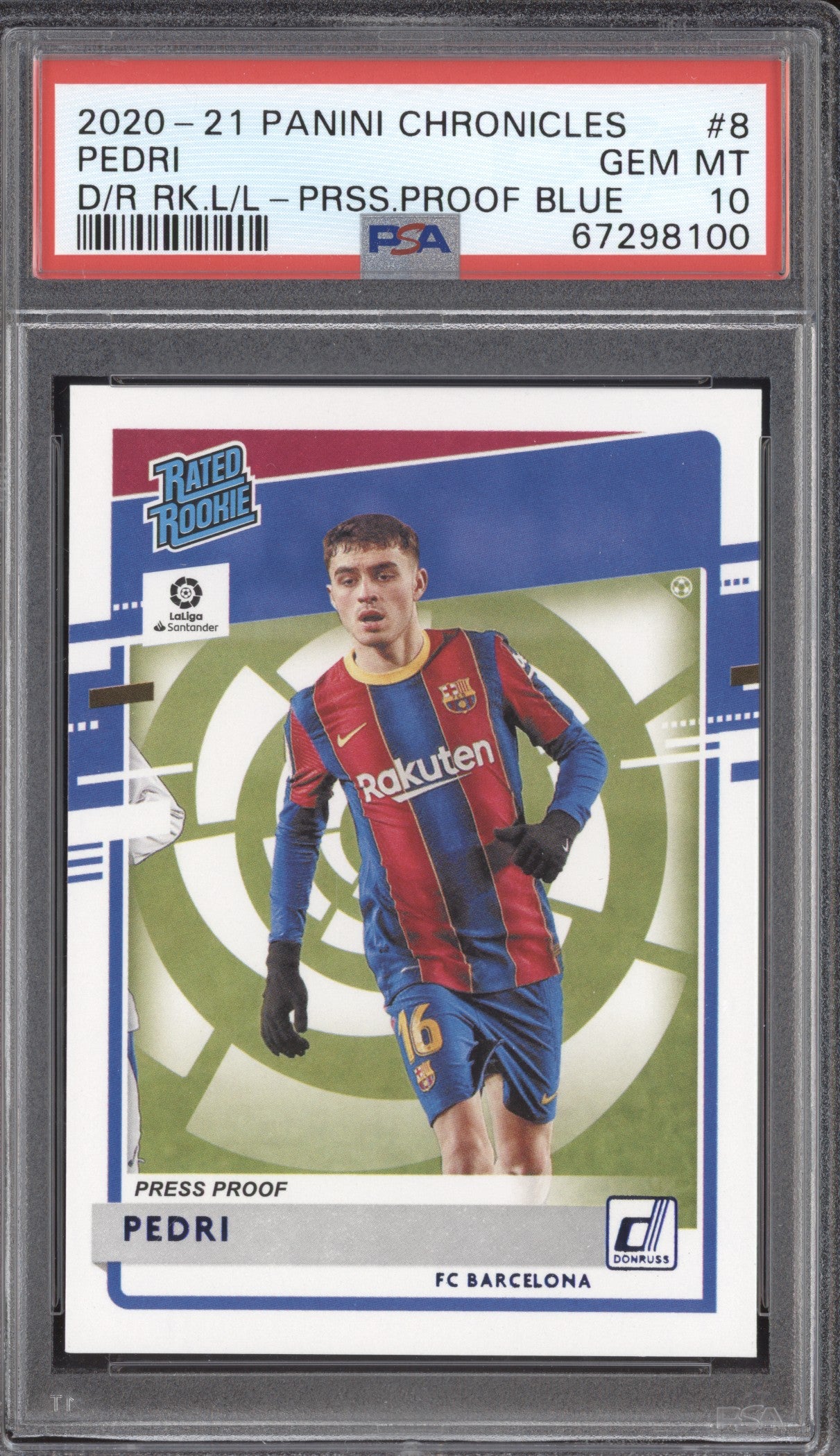 Pedri 2020-21 Panini Chronicles 8 Press Proof Blue RC 53/99 PSA 10