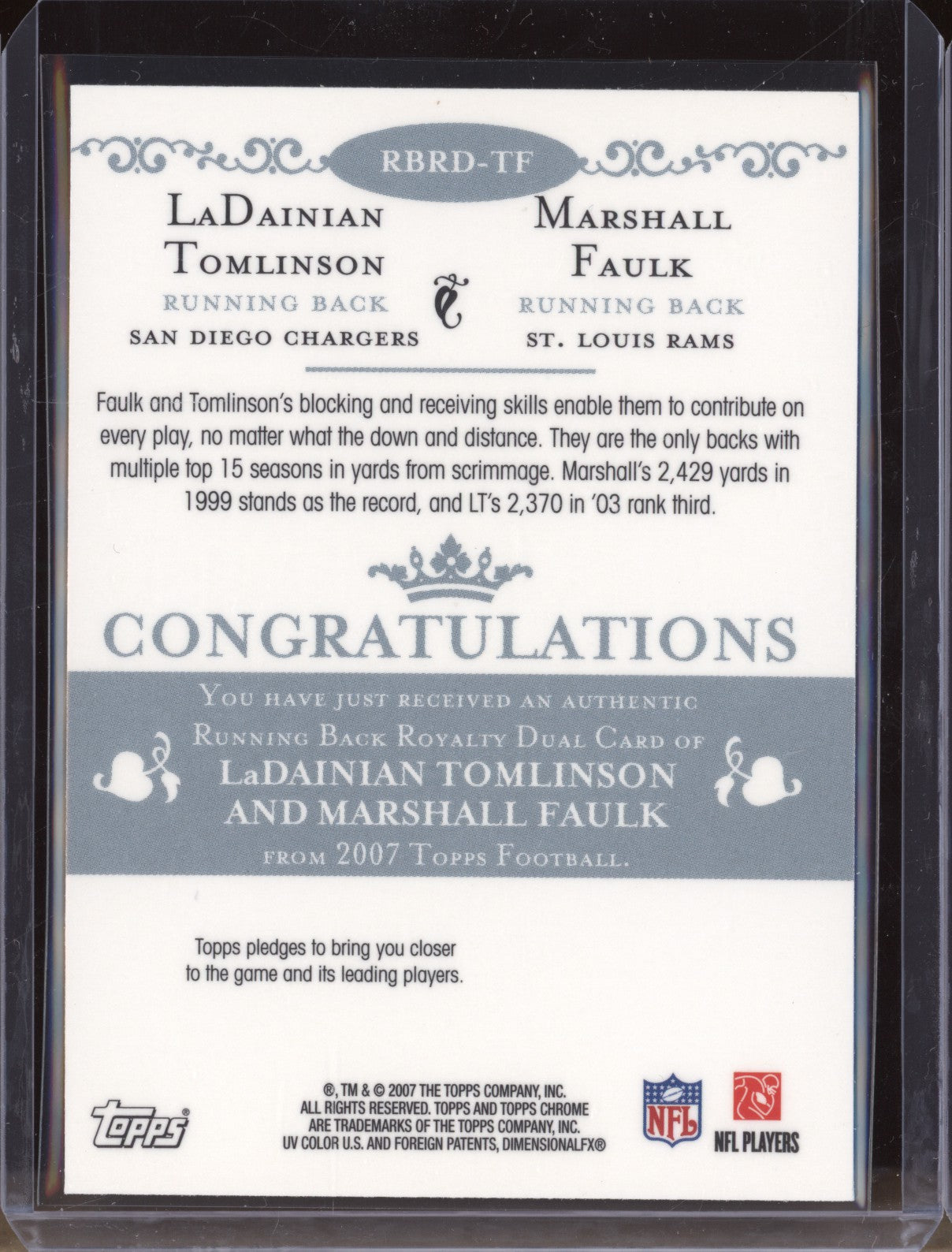 LaDainian Tomlinson Marshall Faulk 2007 Topps Chrome Running Back Royalty