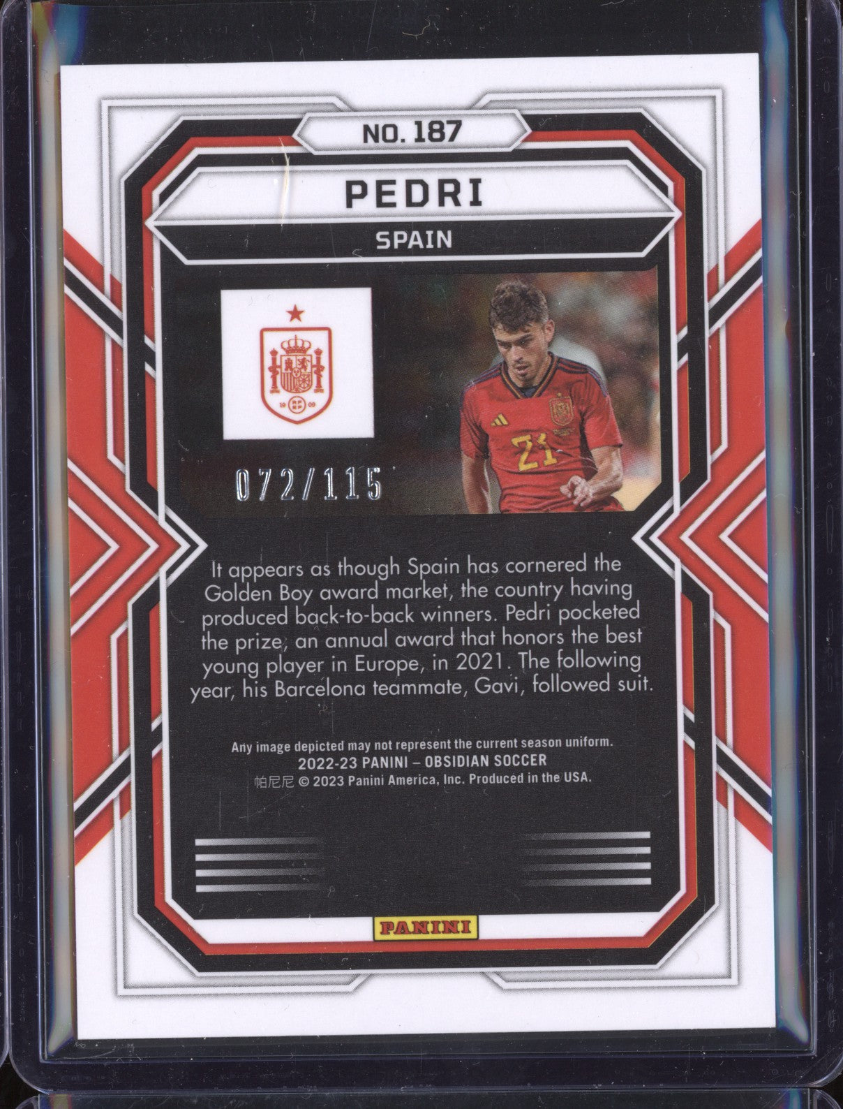 Pedri 2022-23 Panini Obsidian 187 72/115