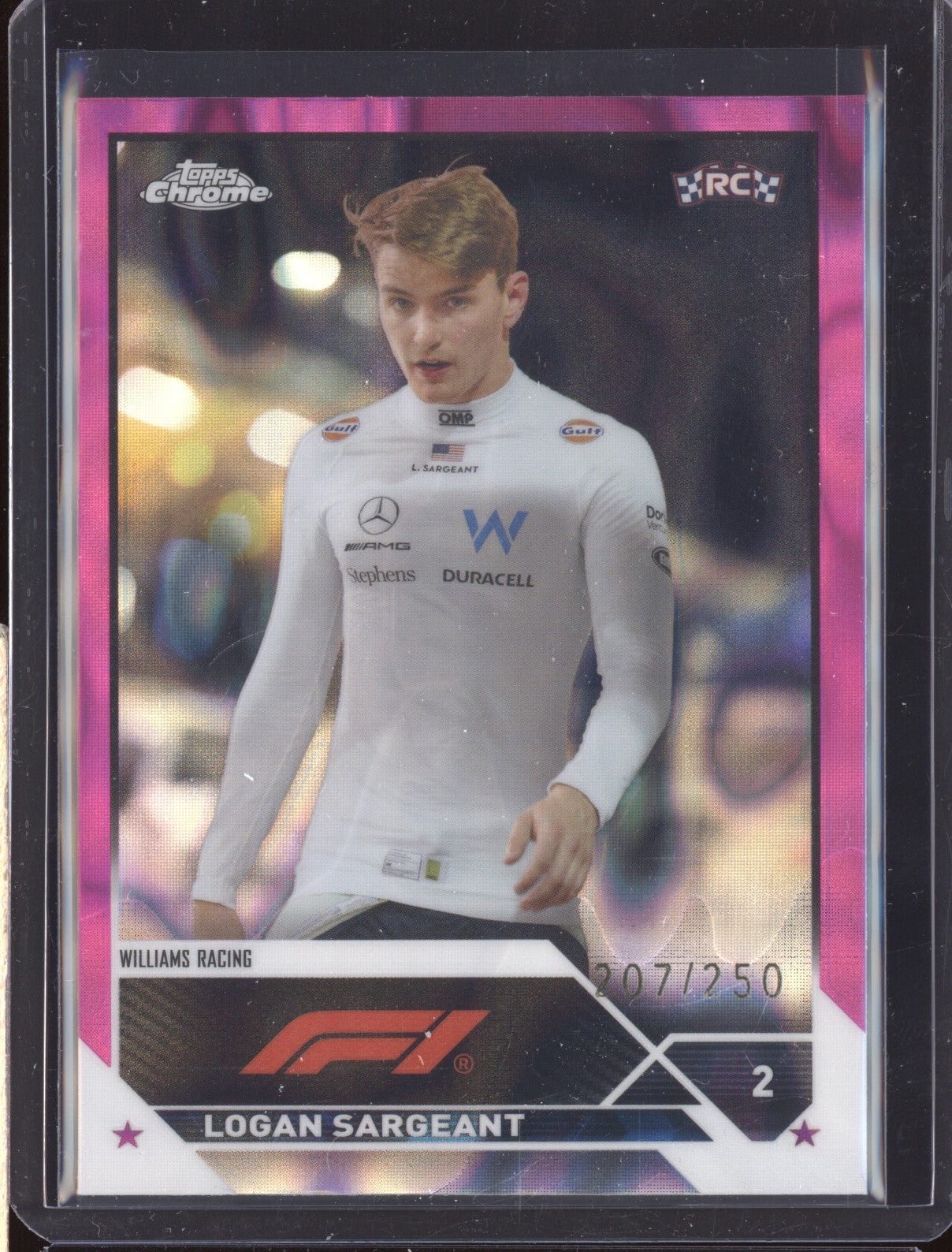 Logan Sargeant 2023 Topps Chrome Formula 1 65 Fuchsia Lava RC 207/250