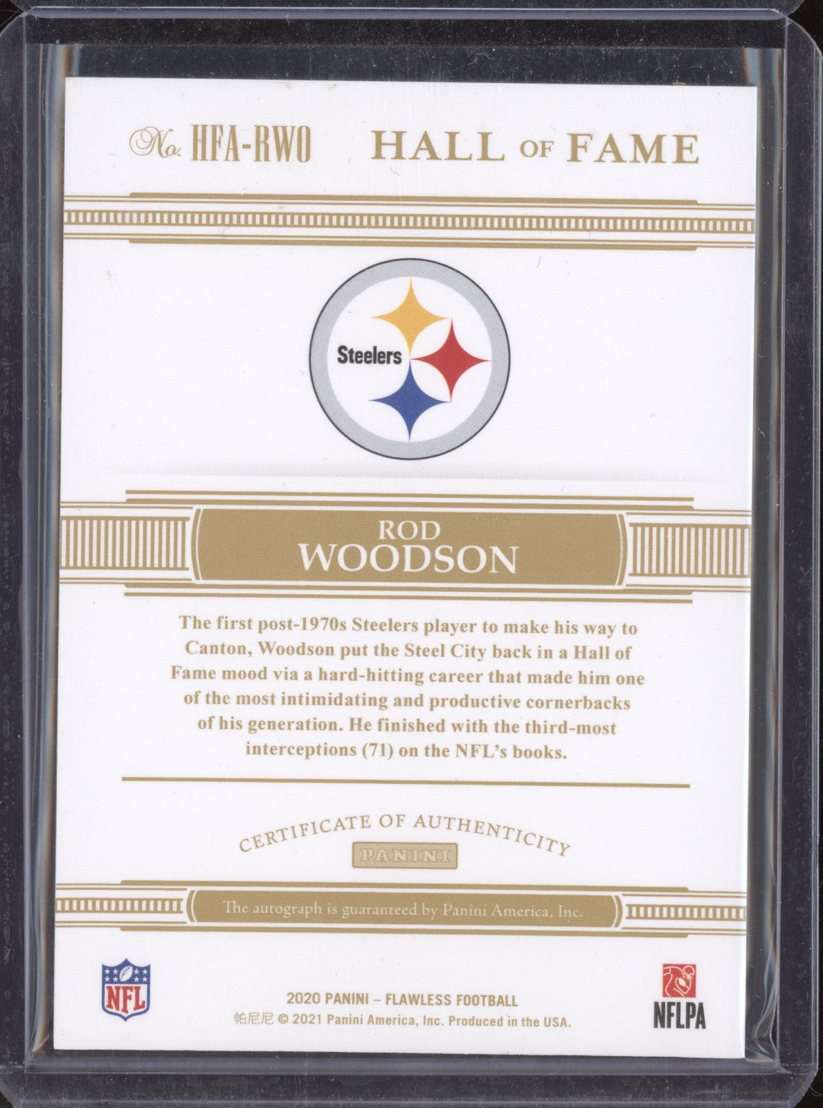Rod Woodson 2020 Panini Flawless HFA-RWO Hall of Fame Autograph Silver 04/15