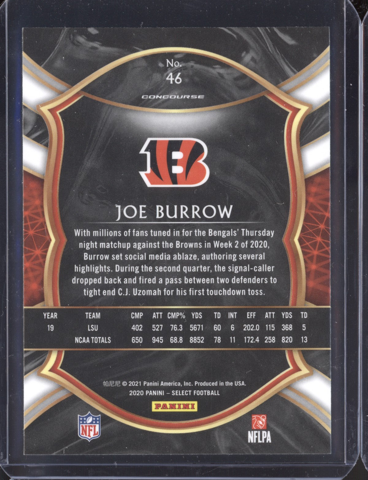 Joe Burrow 2020 Panini Select Concourse RC