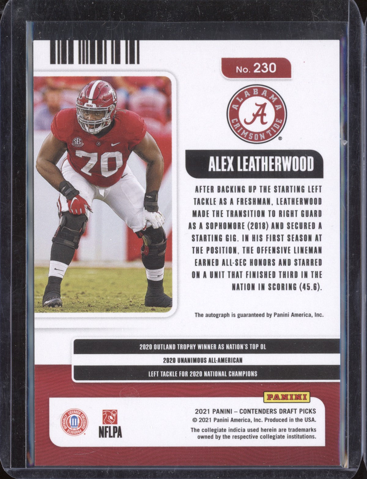 Alex Leatherwood 2021 Panini Contenders Draft Picks 230 College Ticket Draft Auto RC 1/1