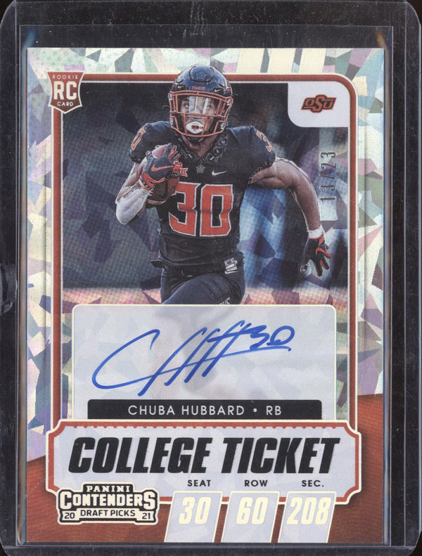 Chuba Hubbard 2021 Panini Contenders Draft Picks 119 RPS College Ticket Variation A Cracked Ice Auto RC 13/23