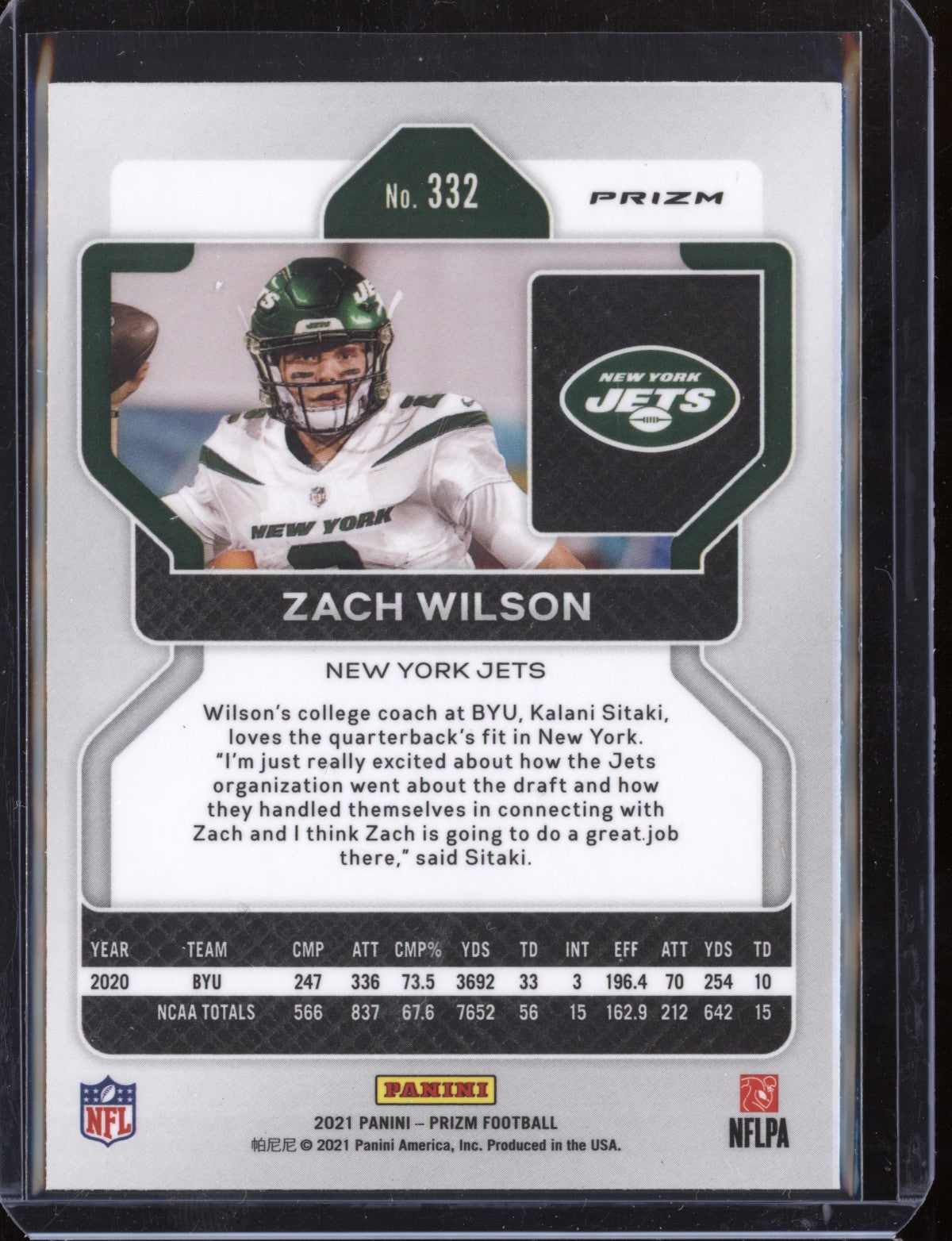 Zach Wilson 2021 Panini Prizm Red/White/Blue RC