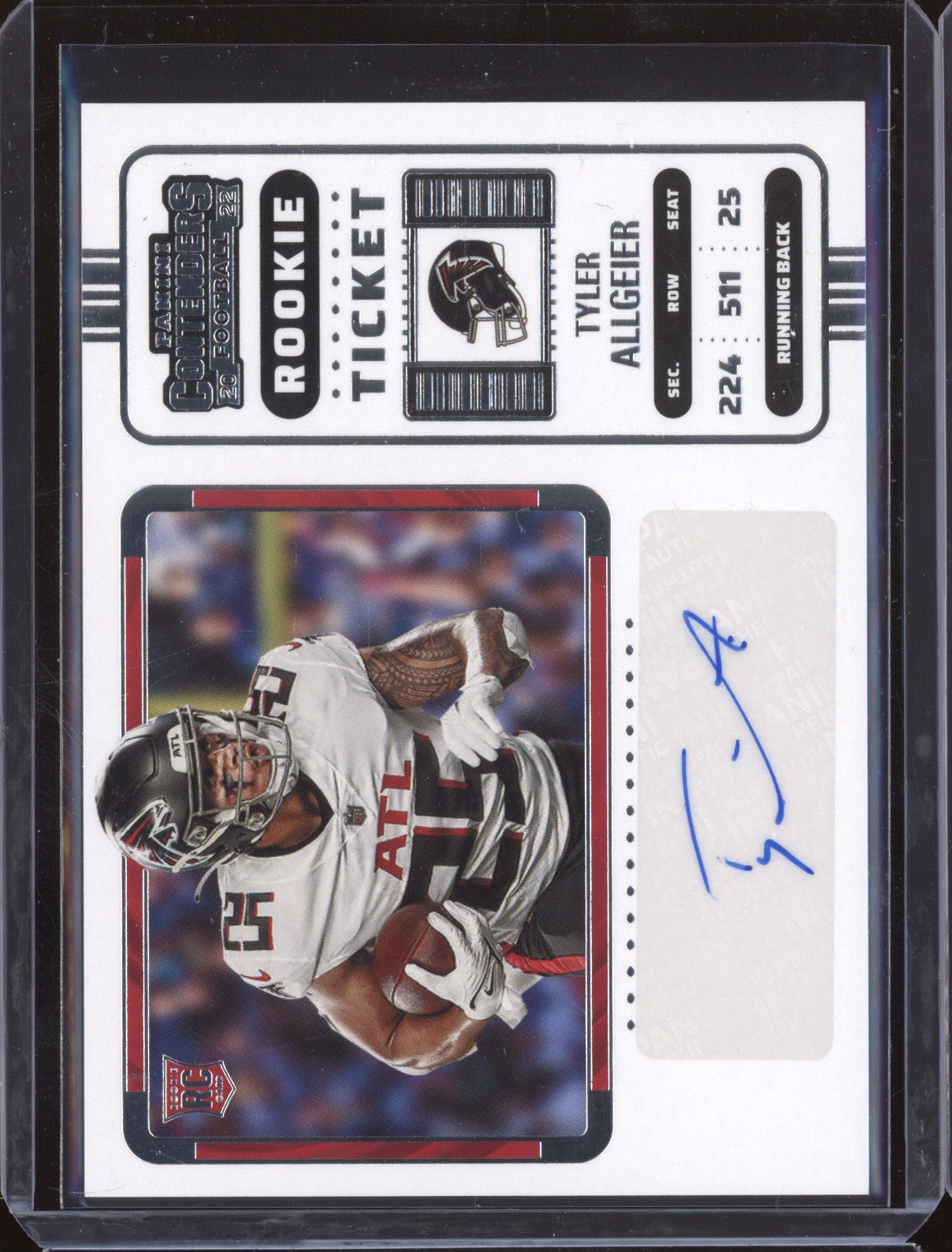 Tyler Allgeier 2022 Panini Contenders 221 Rookie Ticket Auto Variation RC