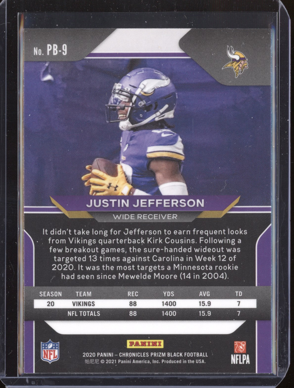 Justin Jefferson 2020 Panini Chronicles Prizm Black RC