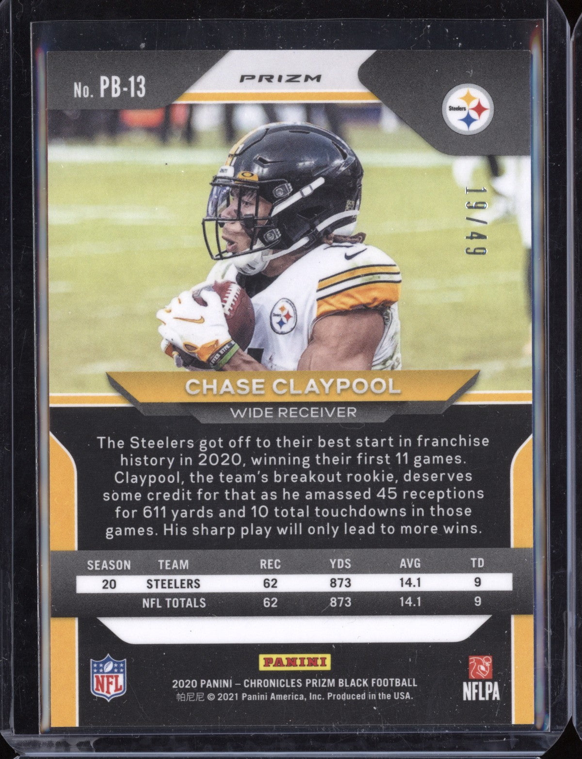 Chase Claypool 2020 Panini Chronicles Prizm Black Green RC 19/49