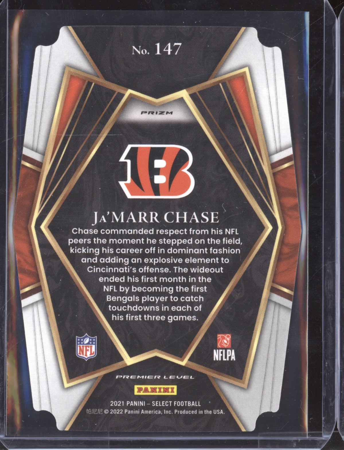 Ja'Marr Chase 2021 Panini Select 147 Black Gold Die Cut RC
