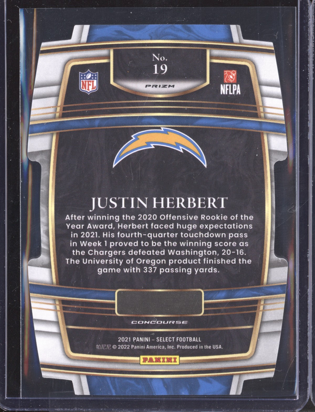 Justin Herbert 2021 Panini Select 19 Black Gold Die Cut