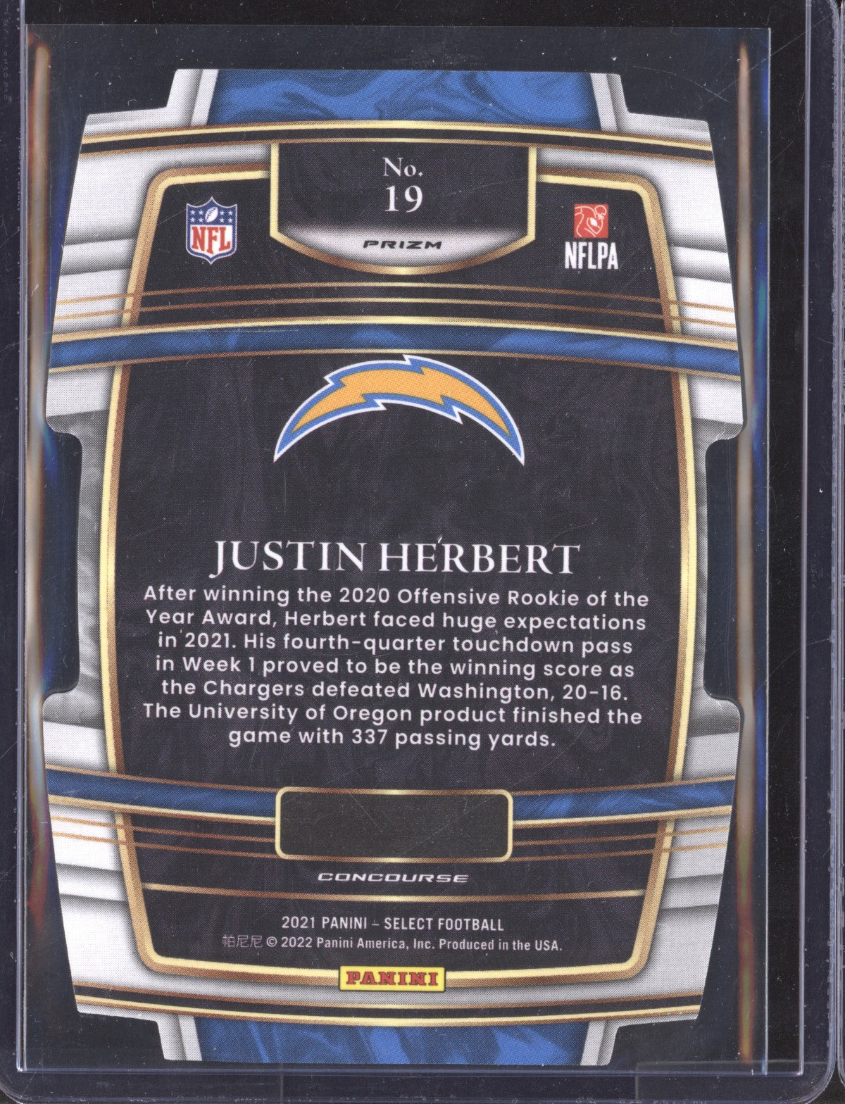 Justin Herbert 2021 Panini Select 19 Black Gold Die Cut