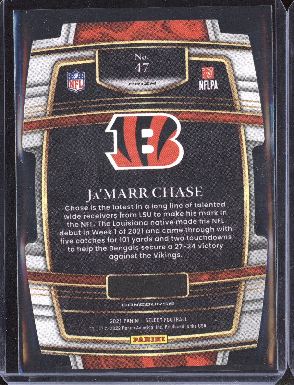 Ja'Marr Chase 2021 Panini Select 47 Black Gold Die Cut RC