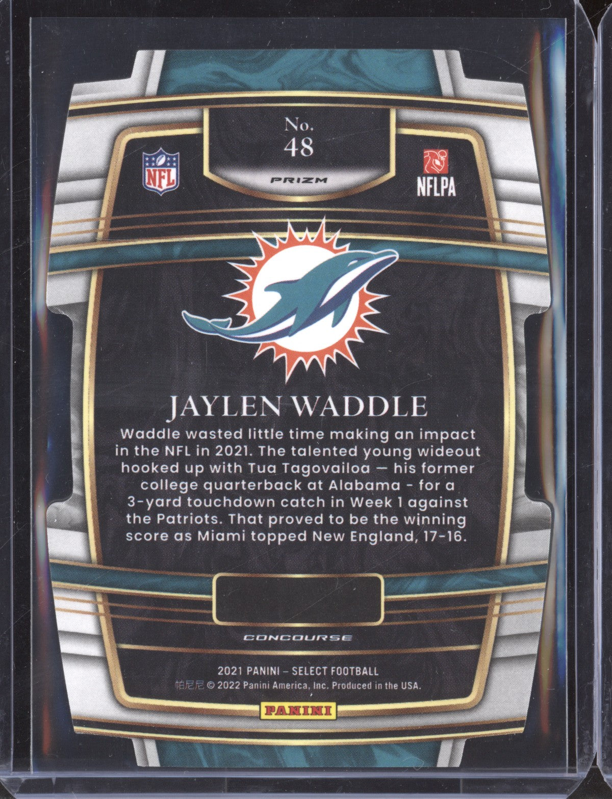 Jaylen Waddle 2021 Panini Select 48 Black Gold Die Cut RC