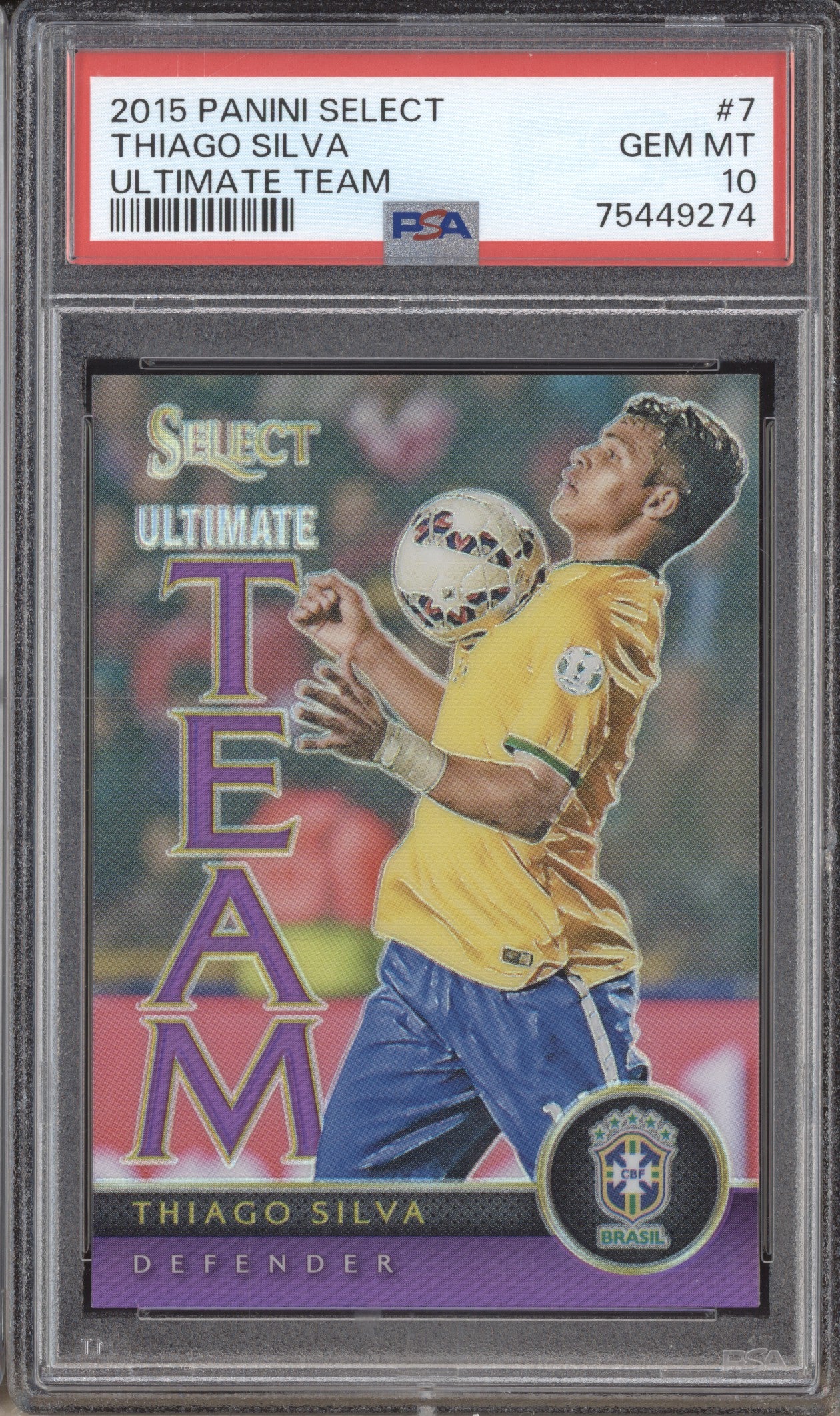 Thiago Silva 2015-16 Panini Select Soccer 7 Ultimate Team Jersey Purple 6/99 PSA 10