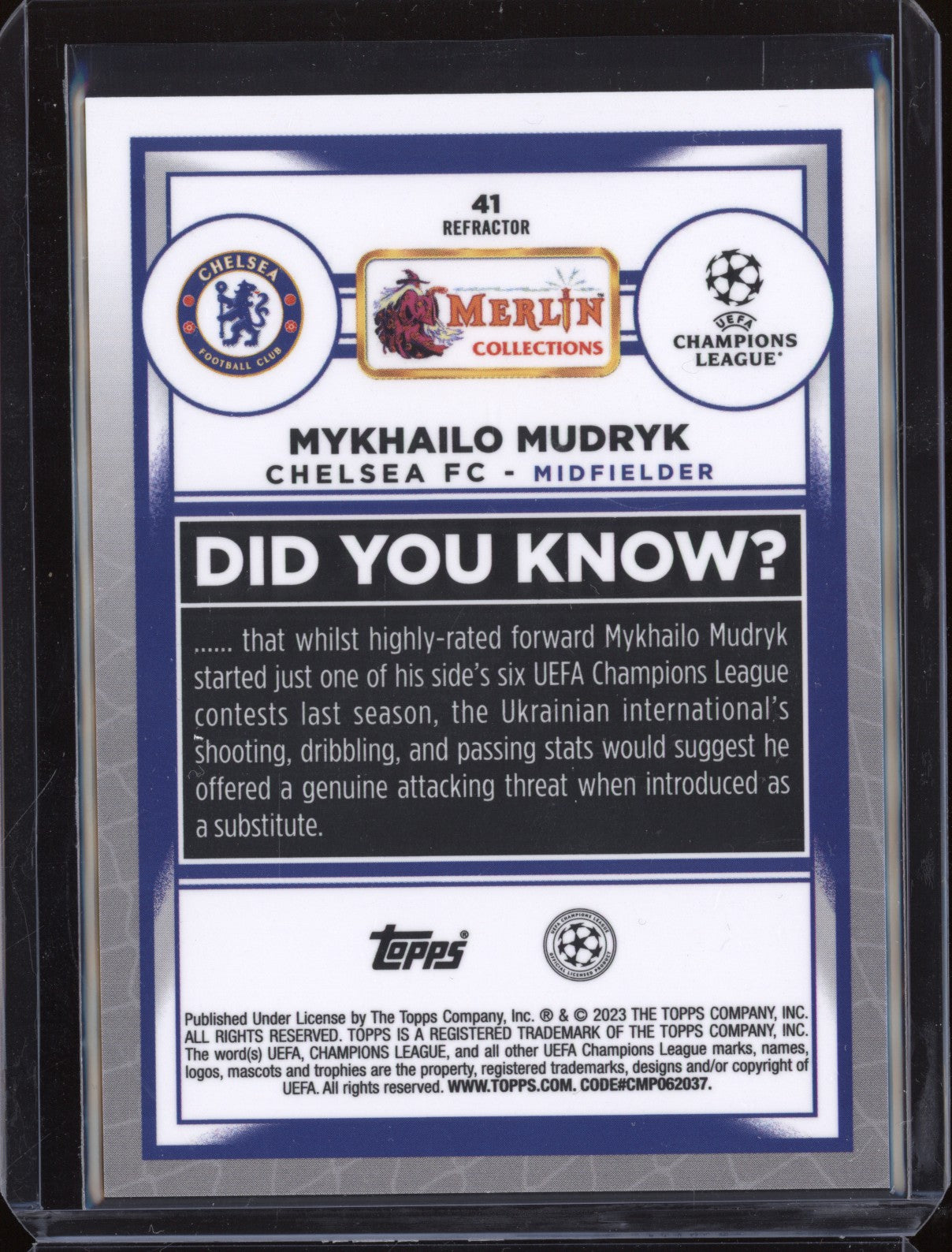 Mykhailo Mudryk 2022-23 Topps Merlin UCC 41 Refractor RC