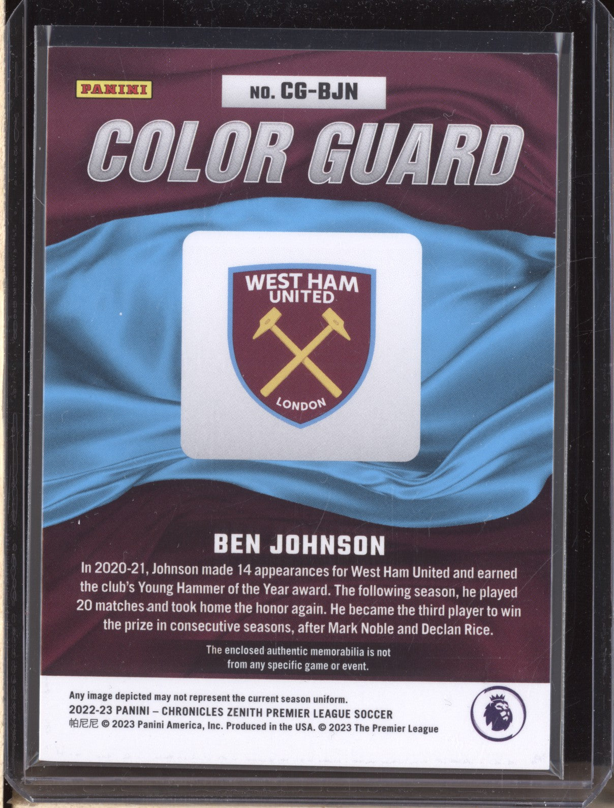 Ben Johnson 2022-23 Panini Chronicles Soccer CG-BJN Color Guard Jersey 46/299