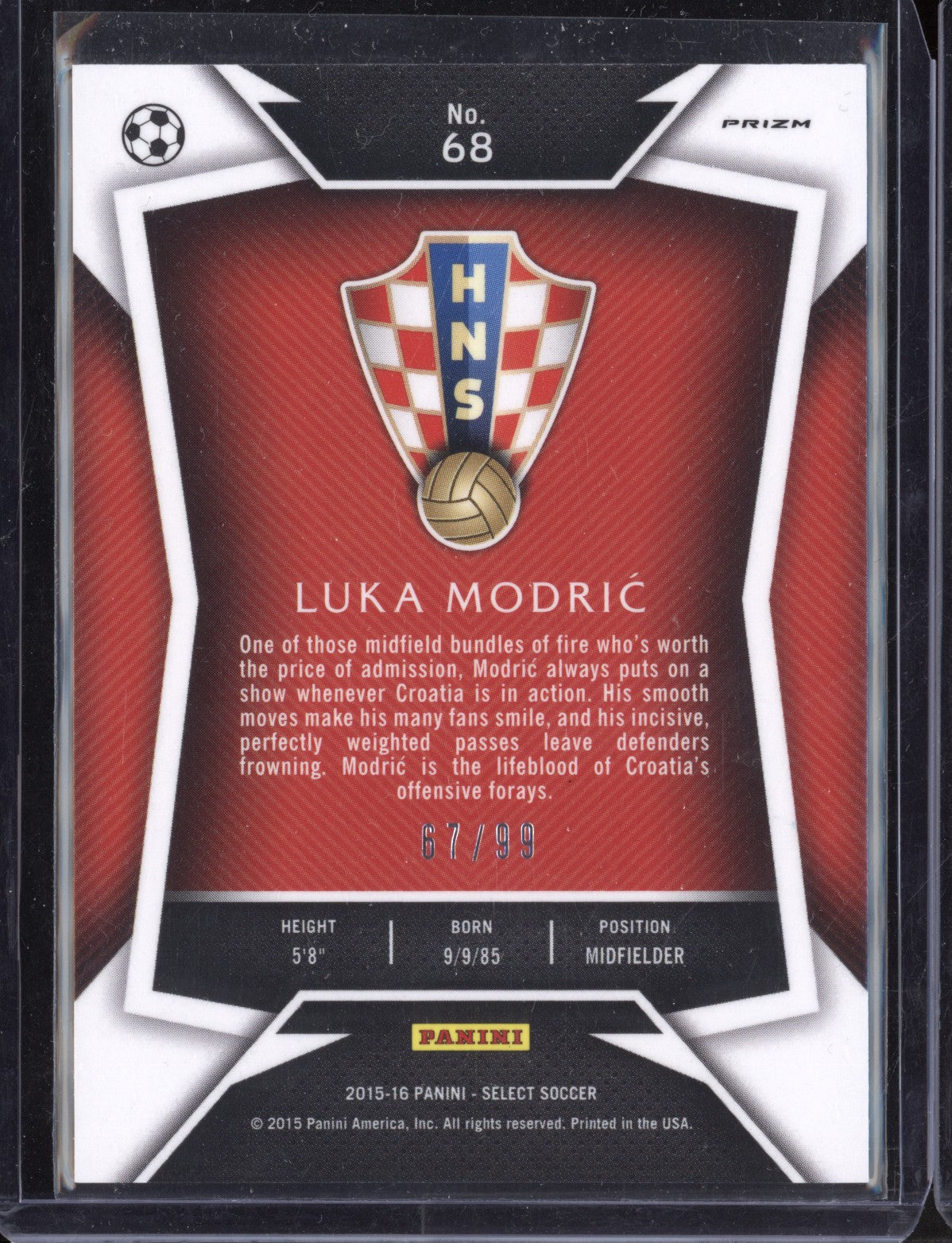 Luka Modric 2015-16 Panini Select Soccer Purple Prizm 67/99