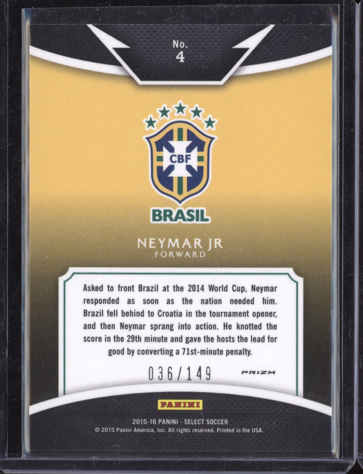 Neymar Jr. 2015-16 Panini Select Soccer Equalizers Orange Prizm 036/149