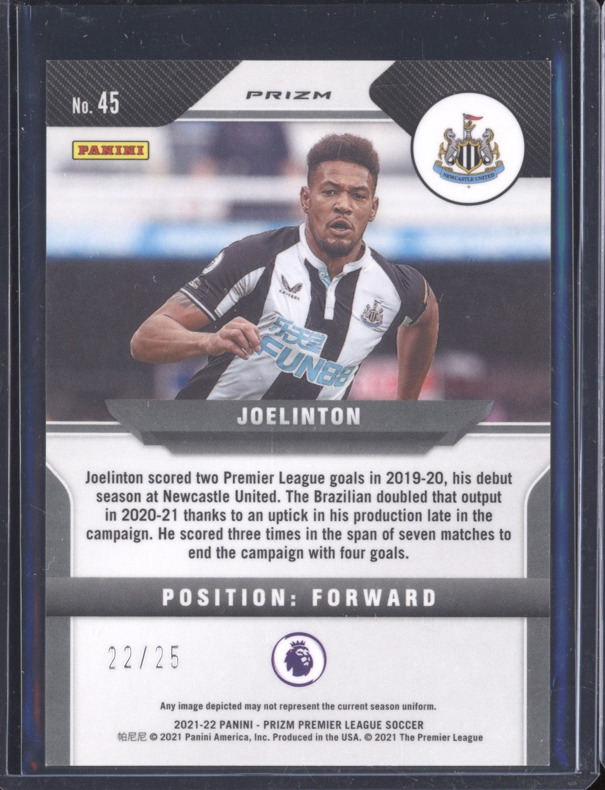 Joelinton 2021-22 Panini Prizm PL 45 Orange 22/25