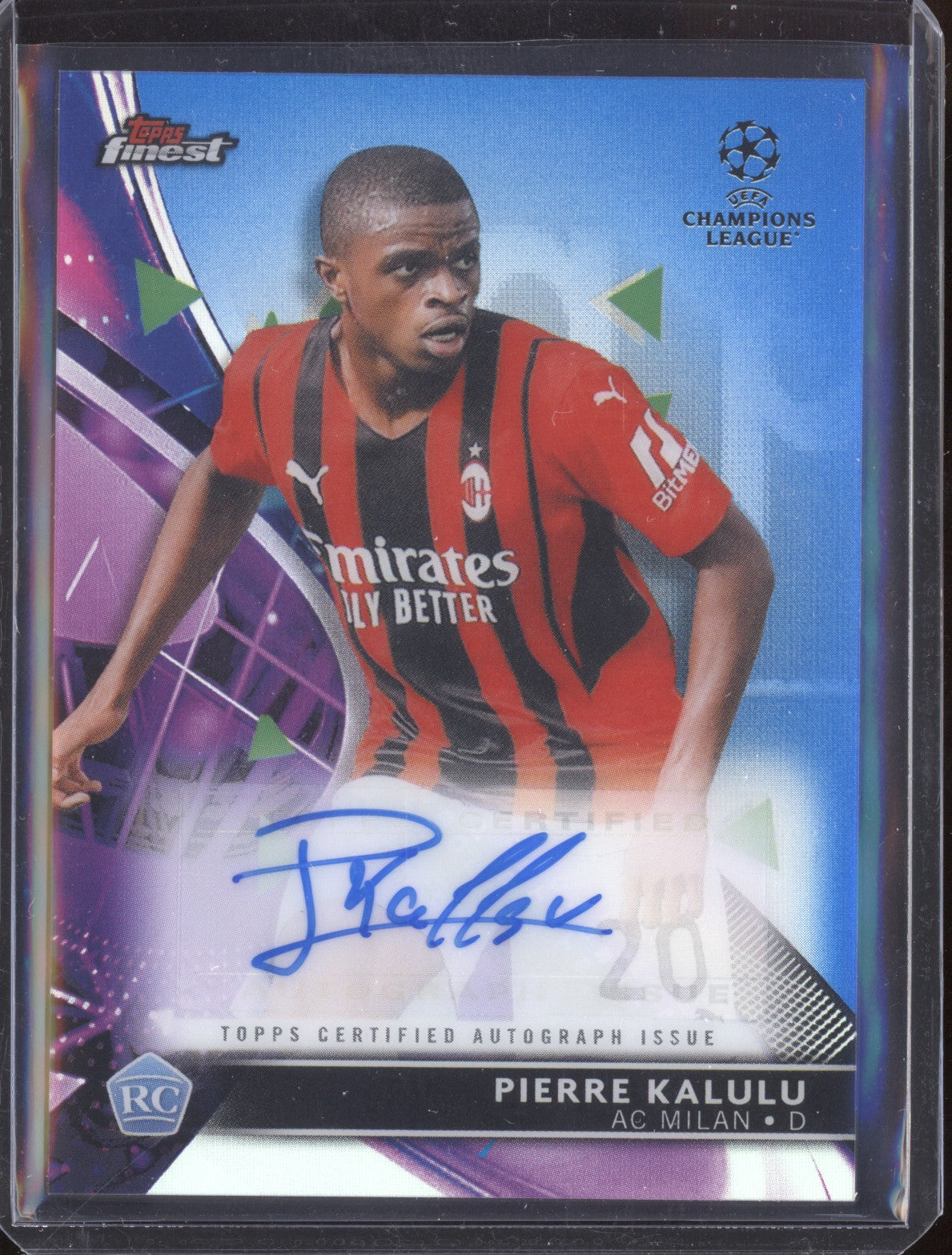 Pierre Kalulu 2021-22 Topps Finest UCL BA-PK Blue Auto RC 133/150