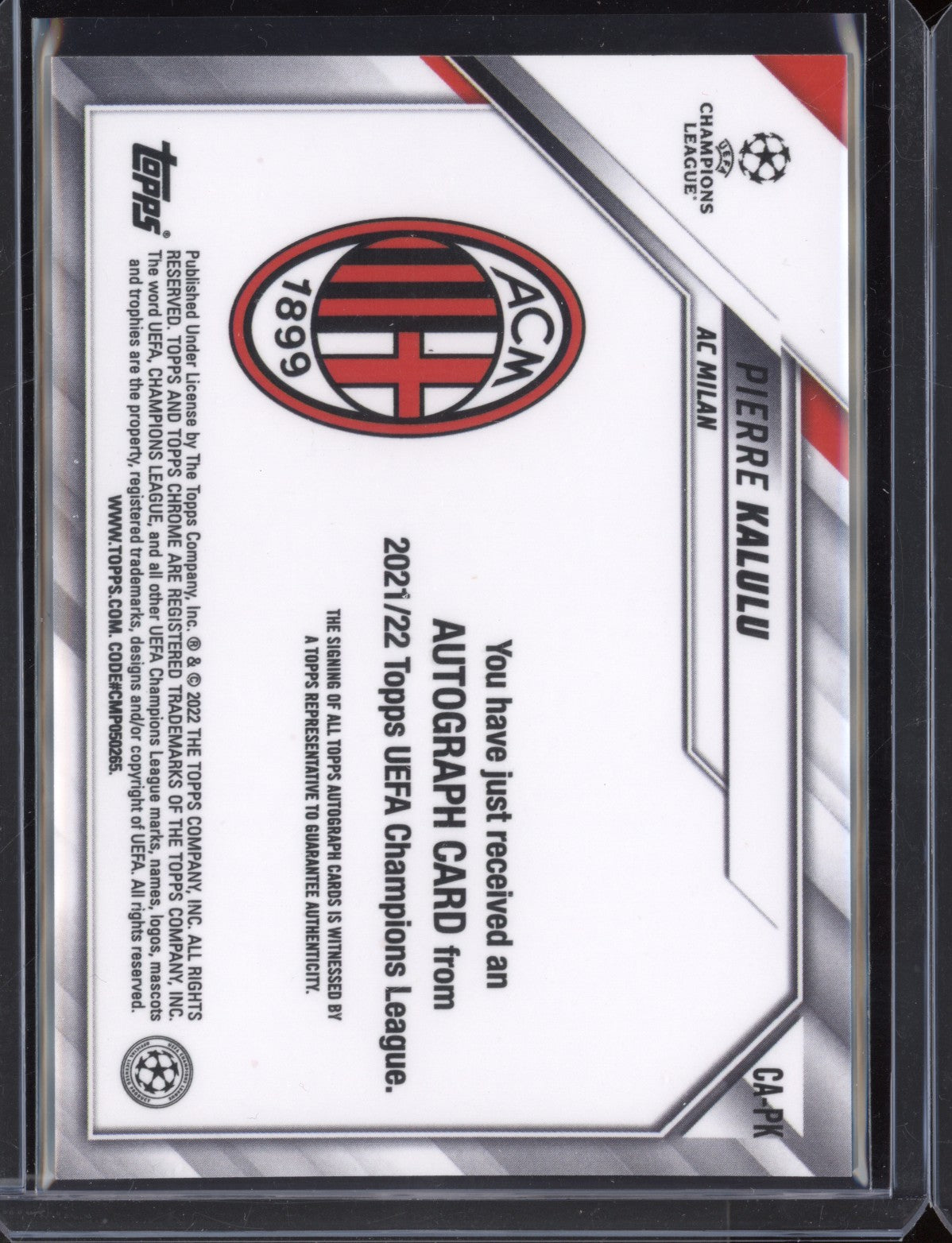 Pierre Kalulu 2021/22 Topps Chrome UEFA Champions League Auto RC