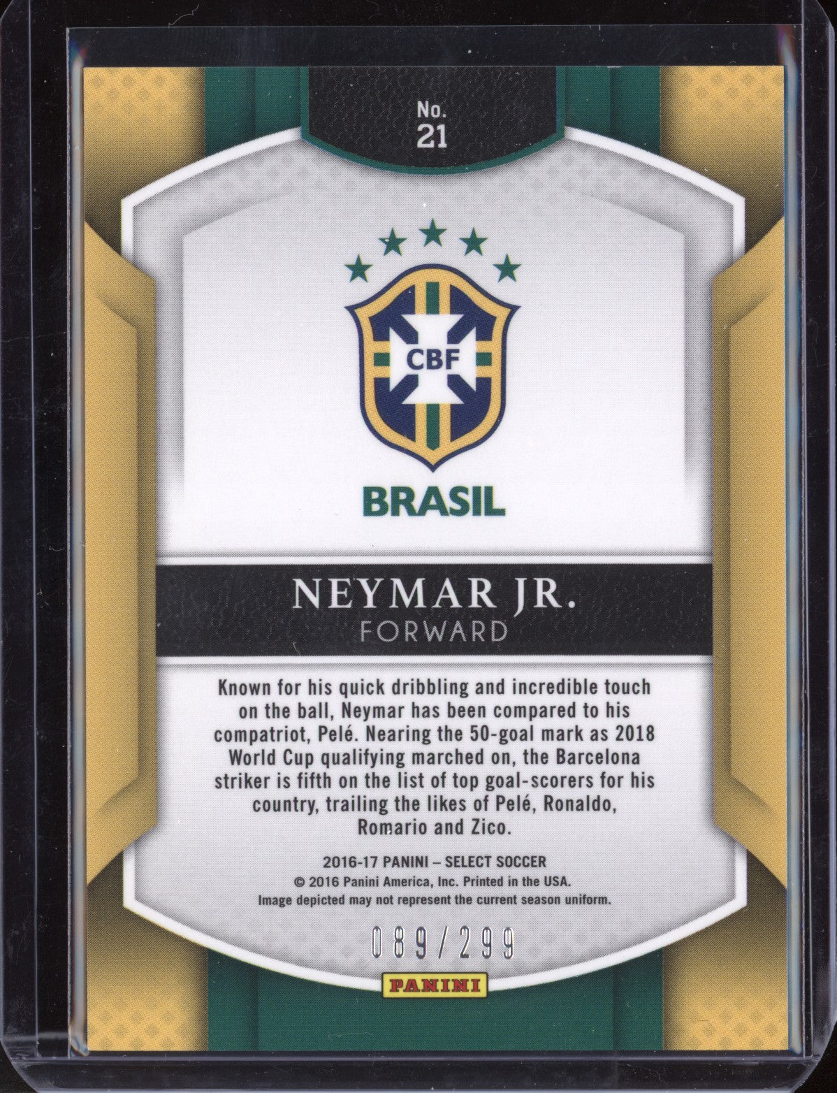 Neymar JR. 2016 Panini Select Soccer Terrace Blue 89/299