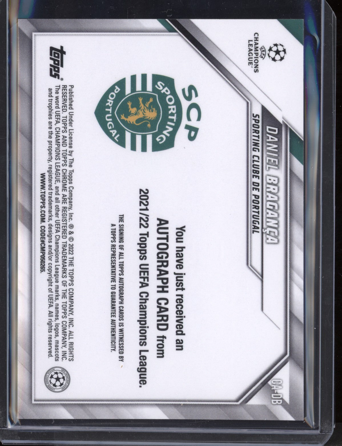 Daniel Braganca 2021/22 Topps Chrome UEFA Champions League Chrome Auto