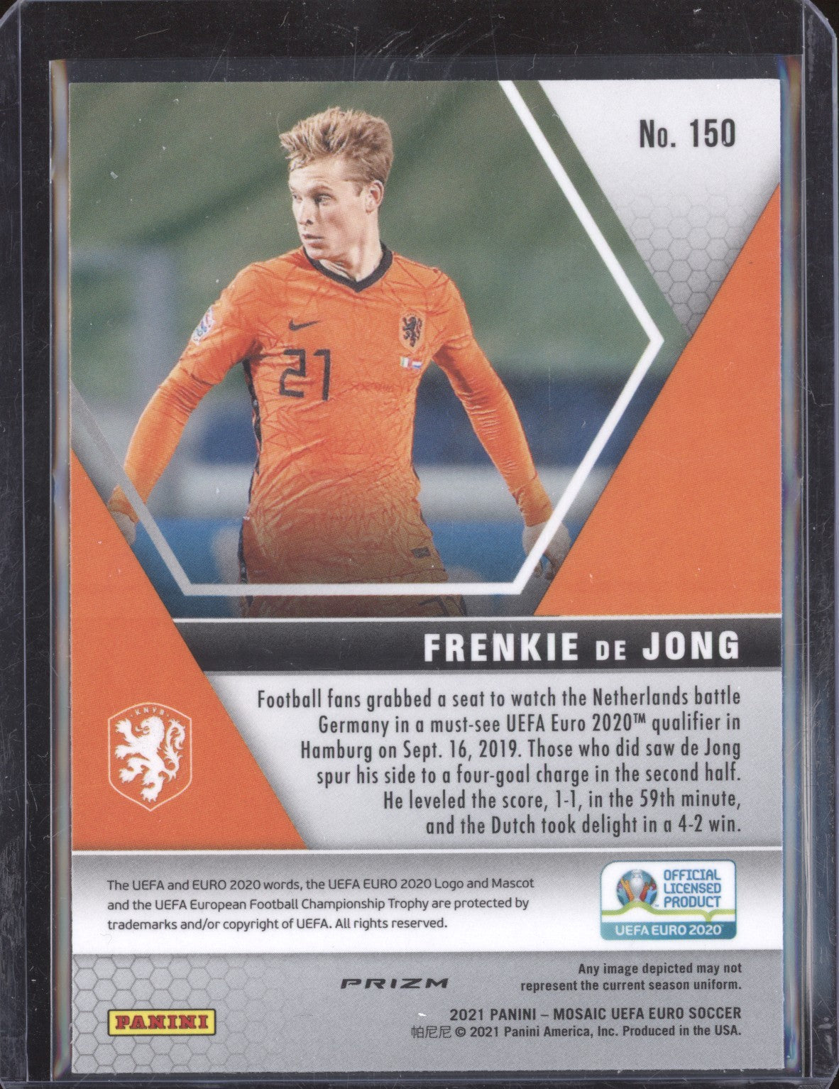 Frenkie De Jong 2021 Panini Mosaic Euro 2020 Soccer 150 Red