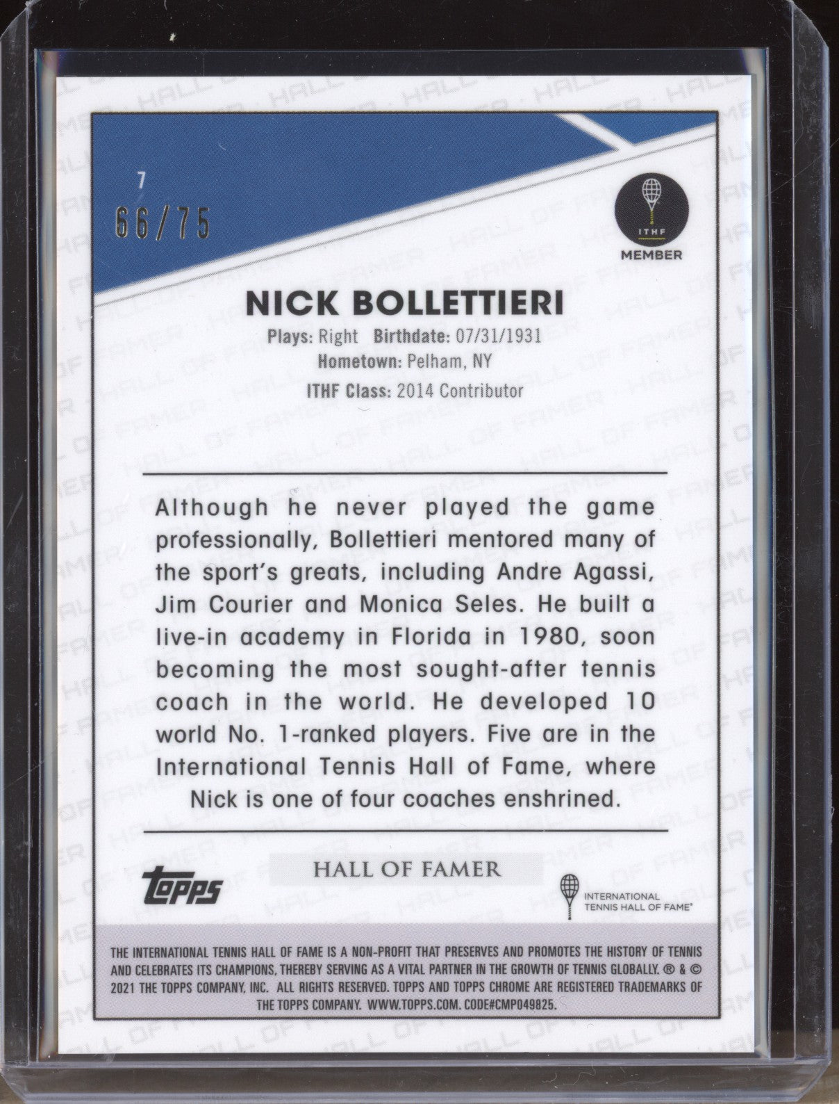 Nick Bollettieri 2021 Topps Chrome Tennis 7 Green 66/75