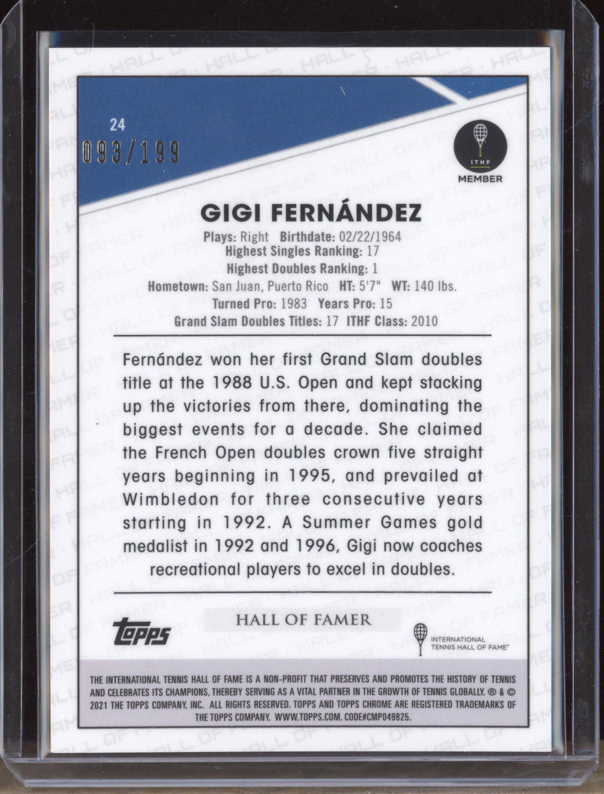 Gigi Fernandez 2021 Topps Chrome Tennis 24 Purple Wave 93/199