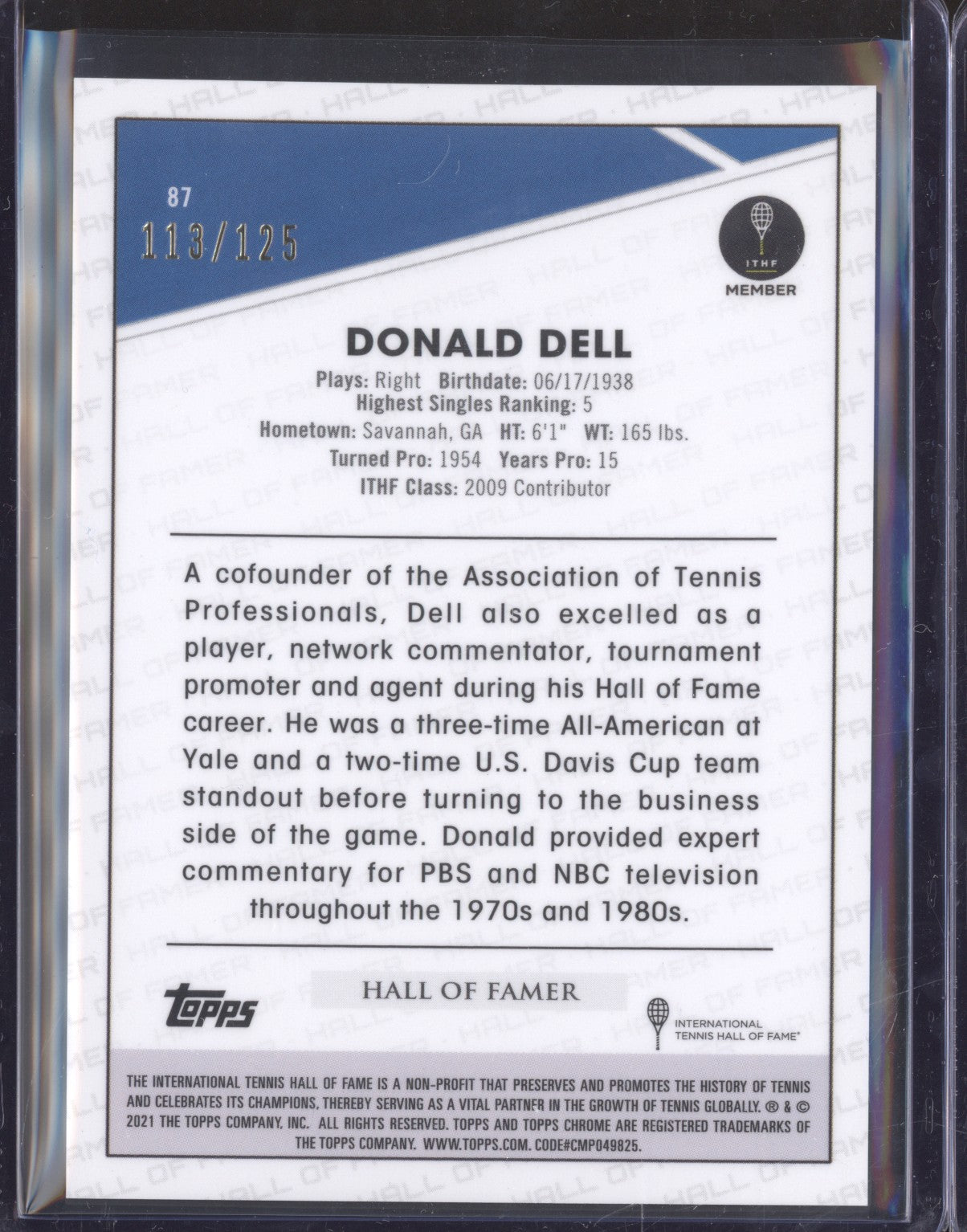 Donald Dell 2021 Topps Chrome Tennis 87 Mini Diamond 113/125