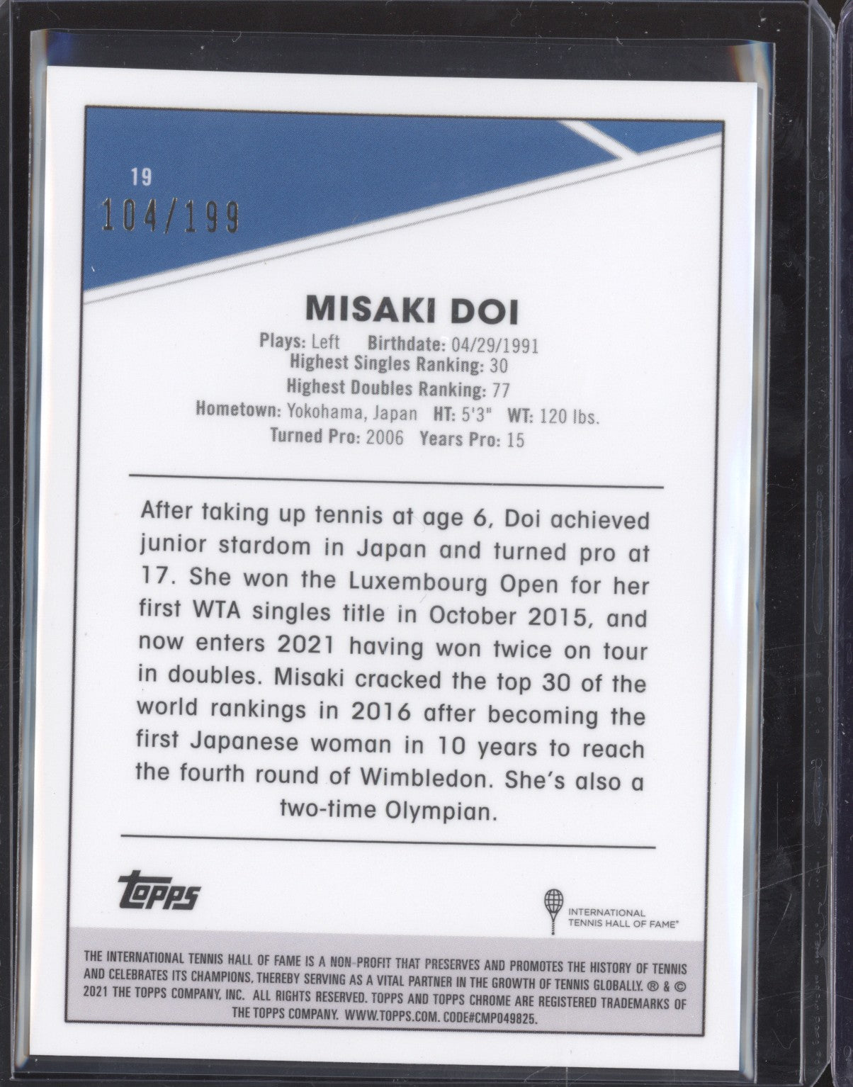 Misaki Doi 2021 Topps Chrome Tennis 19 Purple 104/199