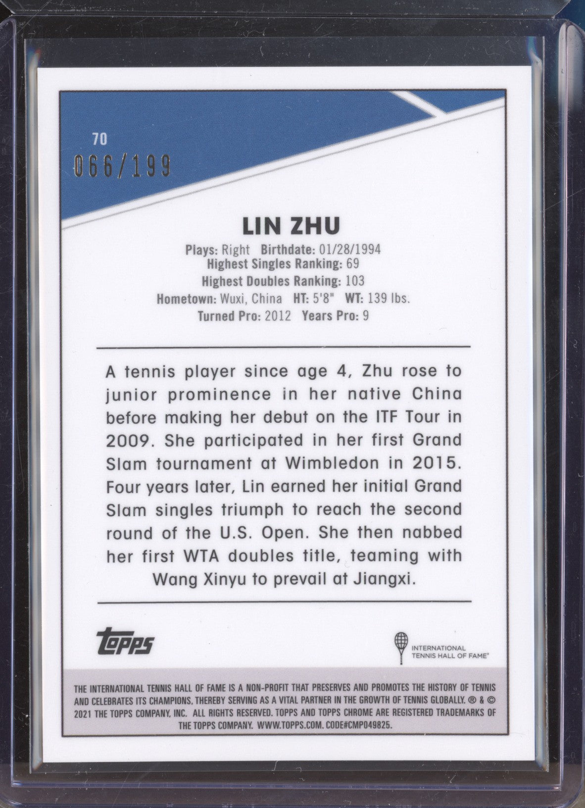 Lin Zhu 2021 Topps Chrome Tennis 70 Purple 66/199