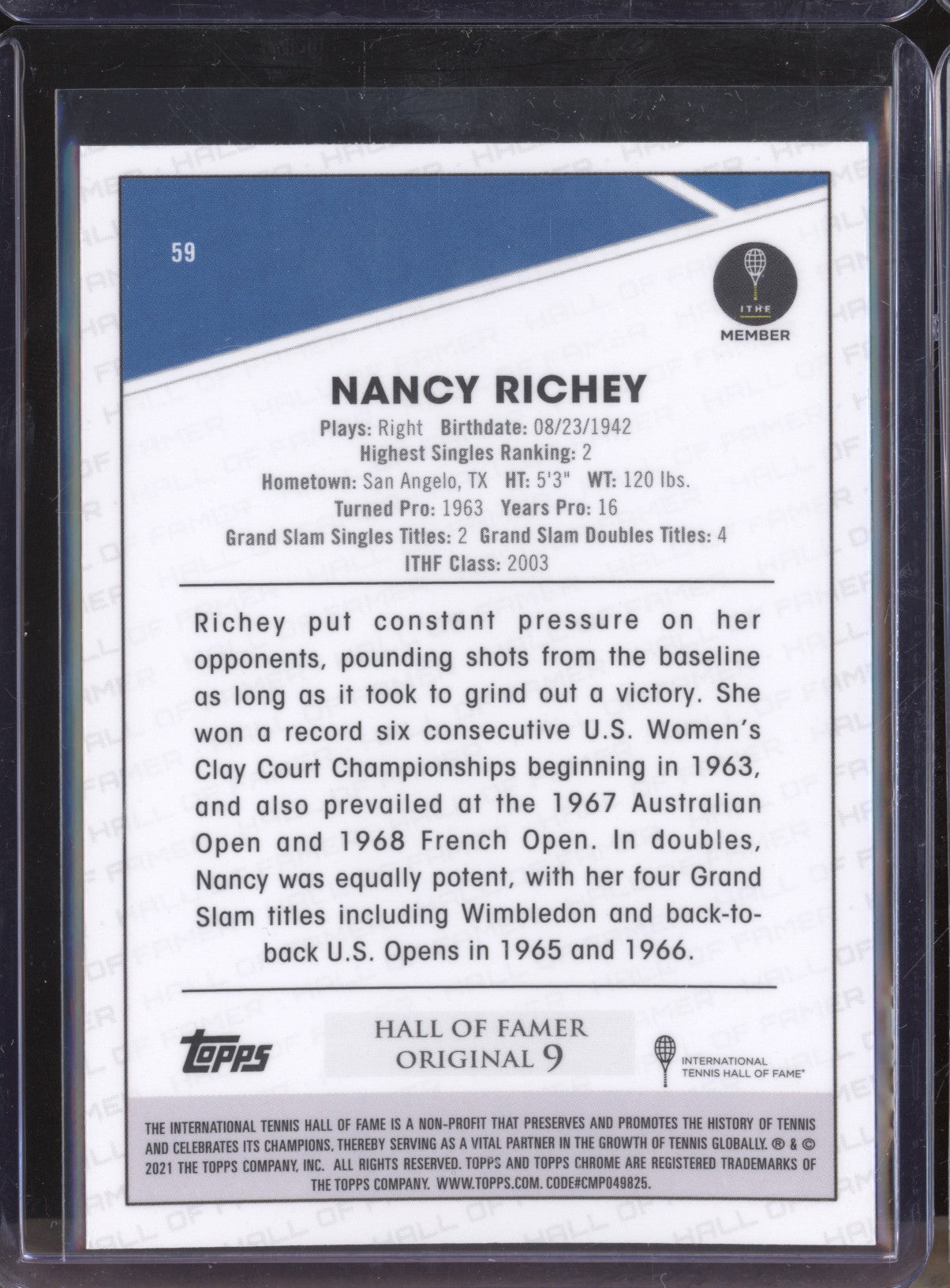 Nancy Richey 2021 Topps Chrome Tennis 59 Clay Court