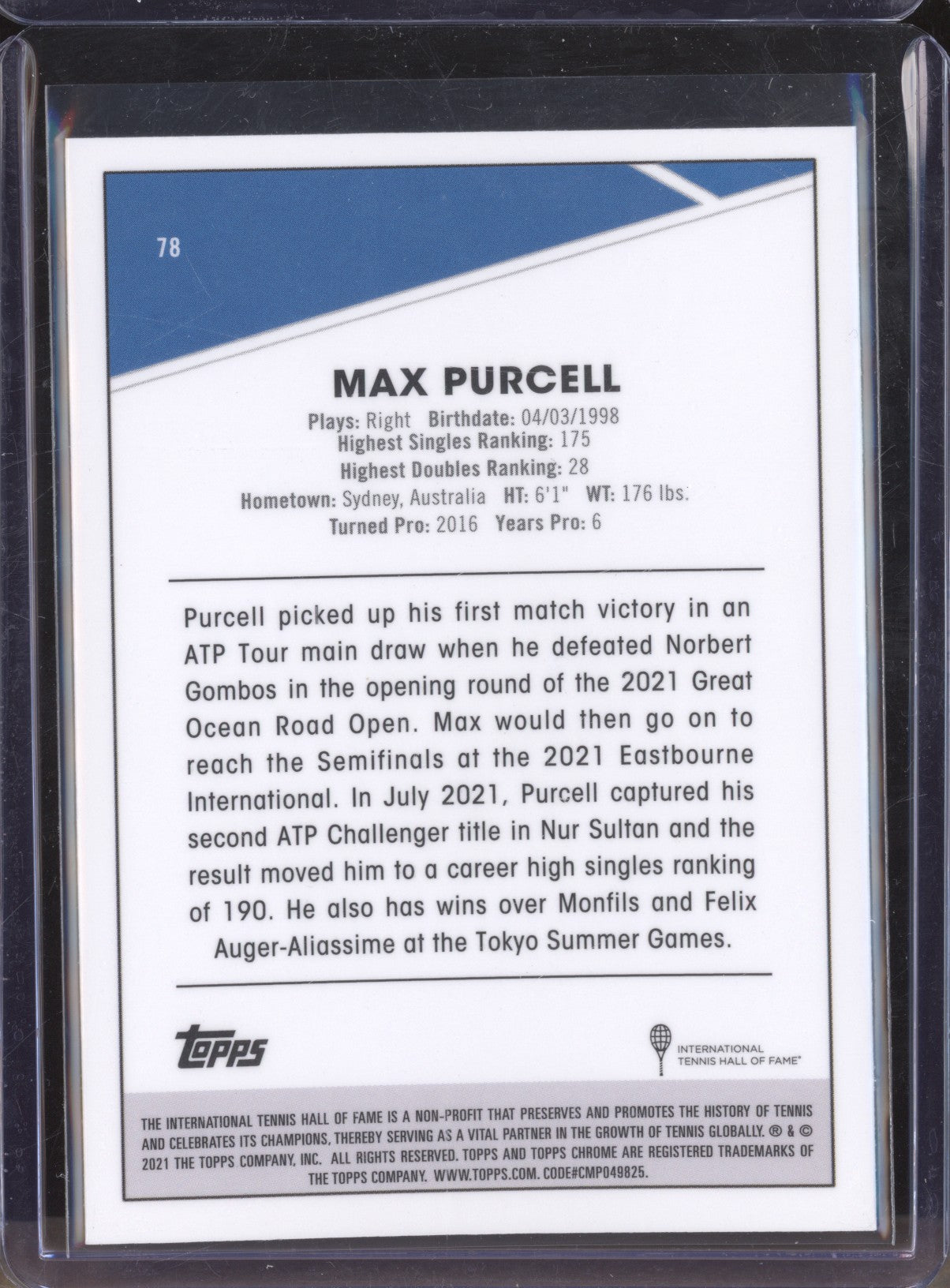 Max Purcell 2021 Topps Chrome Tennis 78 Clay Court