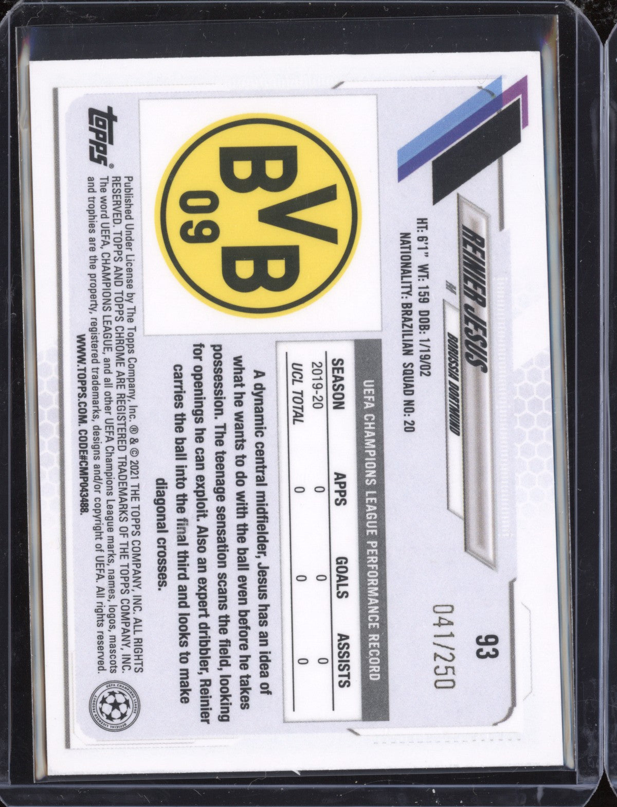 Reinier Jesus 2020 Topps Chrome UEFA Purple Mini Diamond RC 41/250