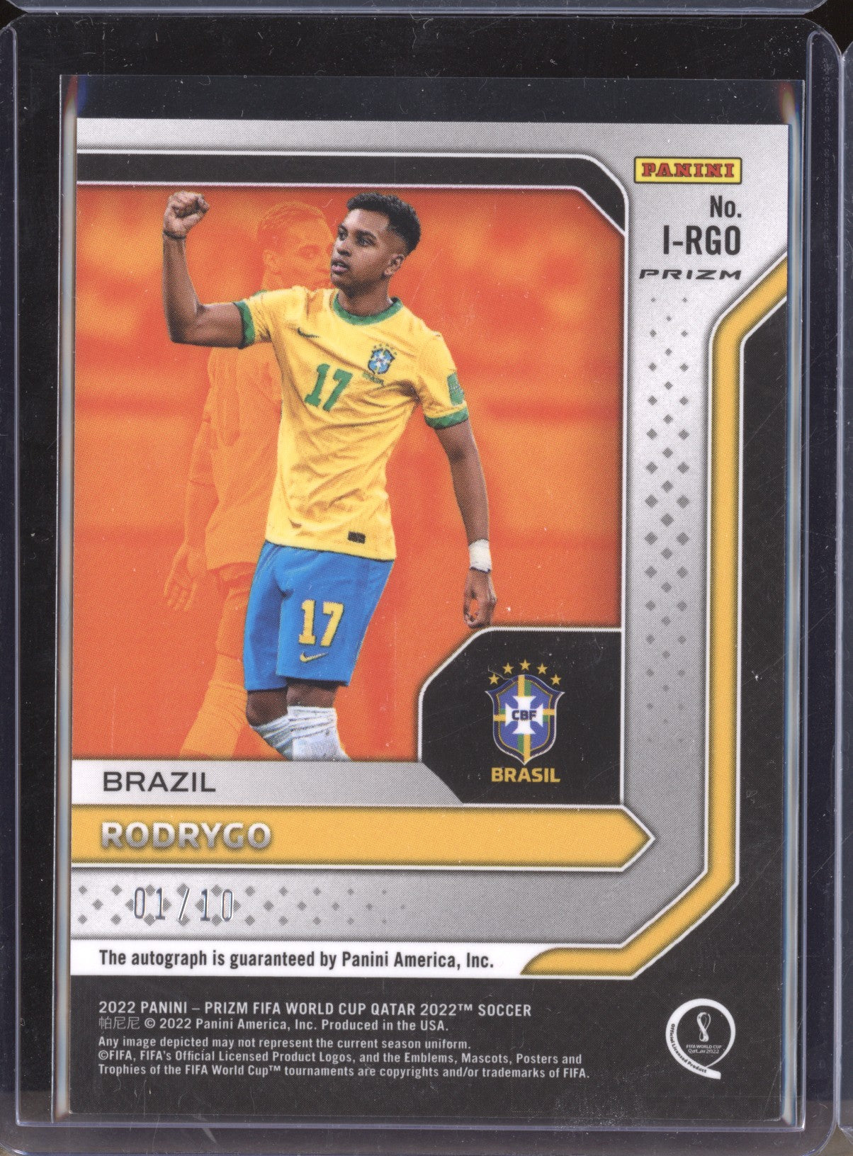 Rodrygo 2022 Panini Prizm World Cup I-RGO International Ink Gold Choice Auto 1/10