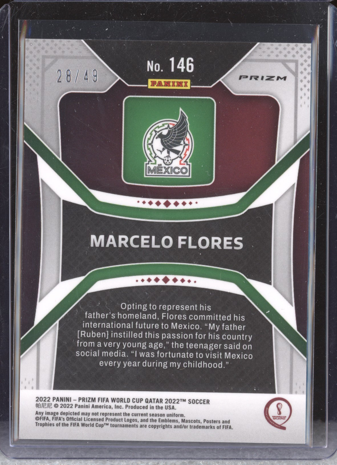 Marcelo Flores 2022 Panini Prizm World Cup 146 Purple Mojo RC 28/49