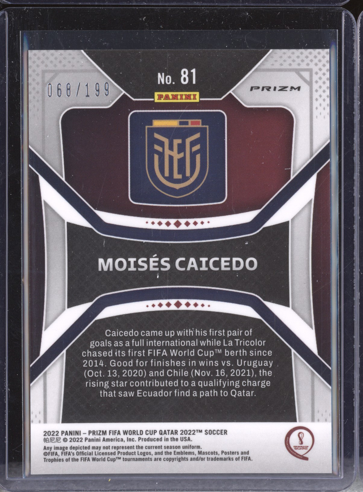 Moises Caicedo 2022 Panini Prizm World Cup 81 Purple RC 68/199