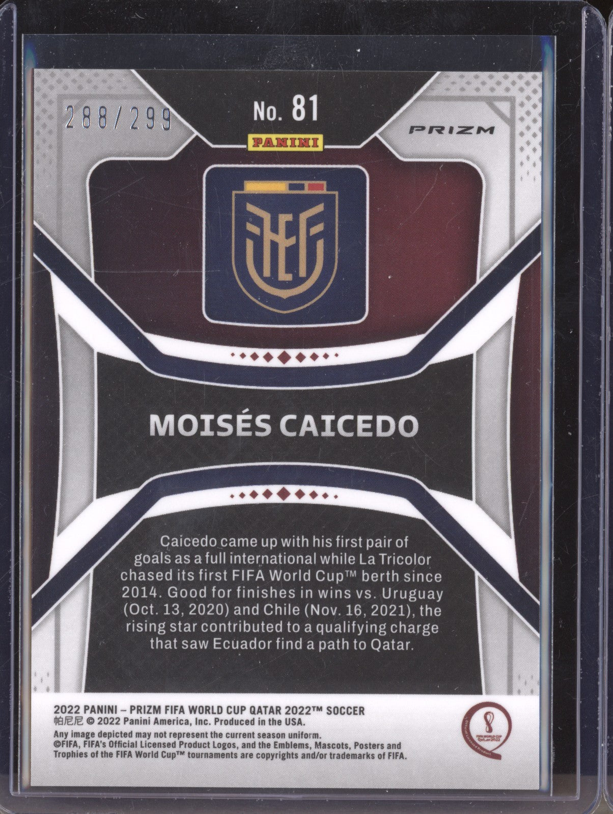 Moises Caicedo 2022 Panini Prizm World Cup 81 Blue RC 288/299