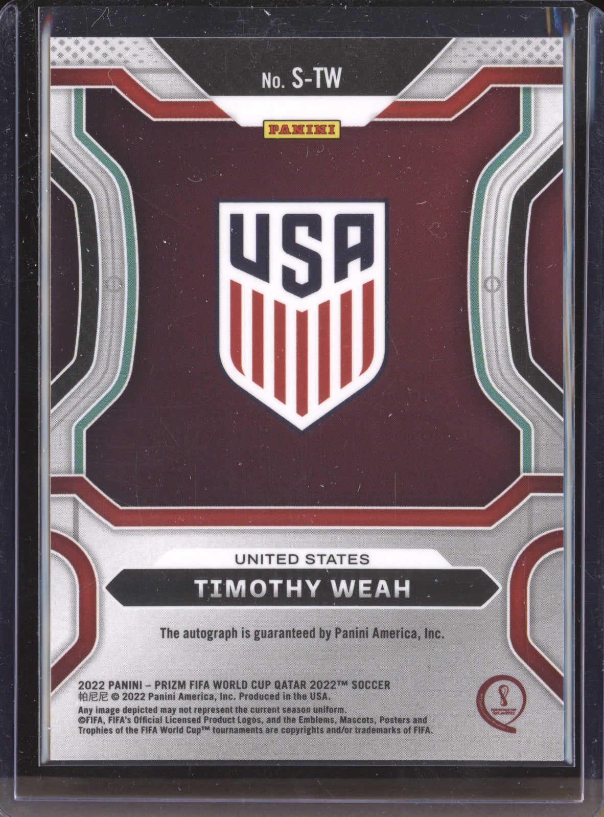 Timothy Weah 2022 Panini Prizm World Cup S-TW Signatures