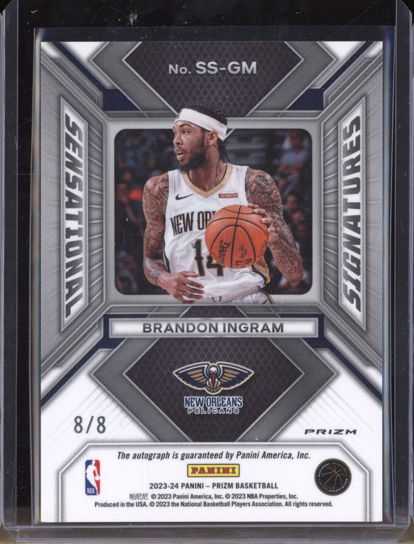 Brandon Ingram 2023-24 Panini Prizm SS-GM Sensational Signatures Choice Green /8