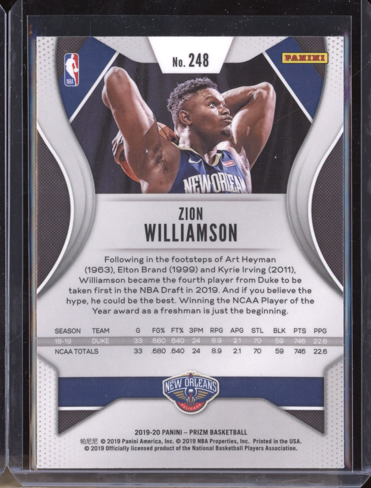 Zion Williamson 2019-20 Panini Prizm 248 RC