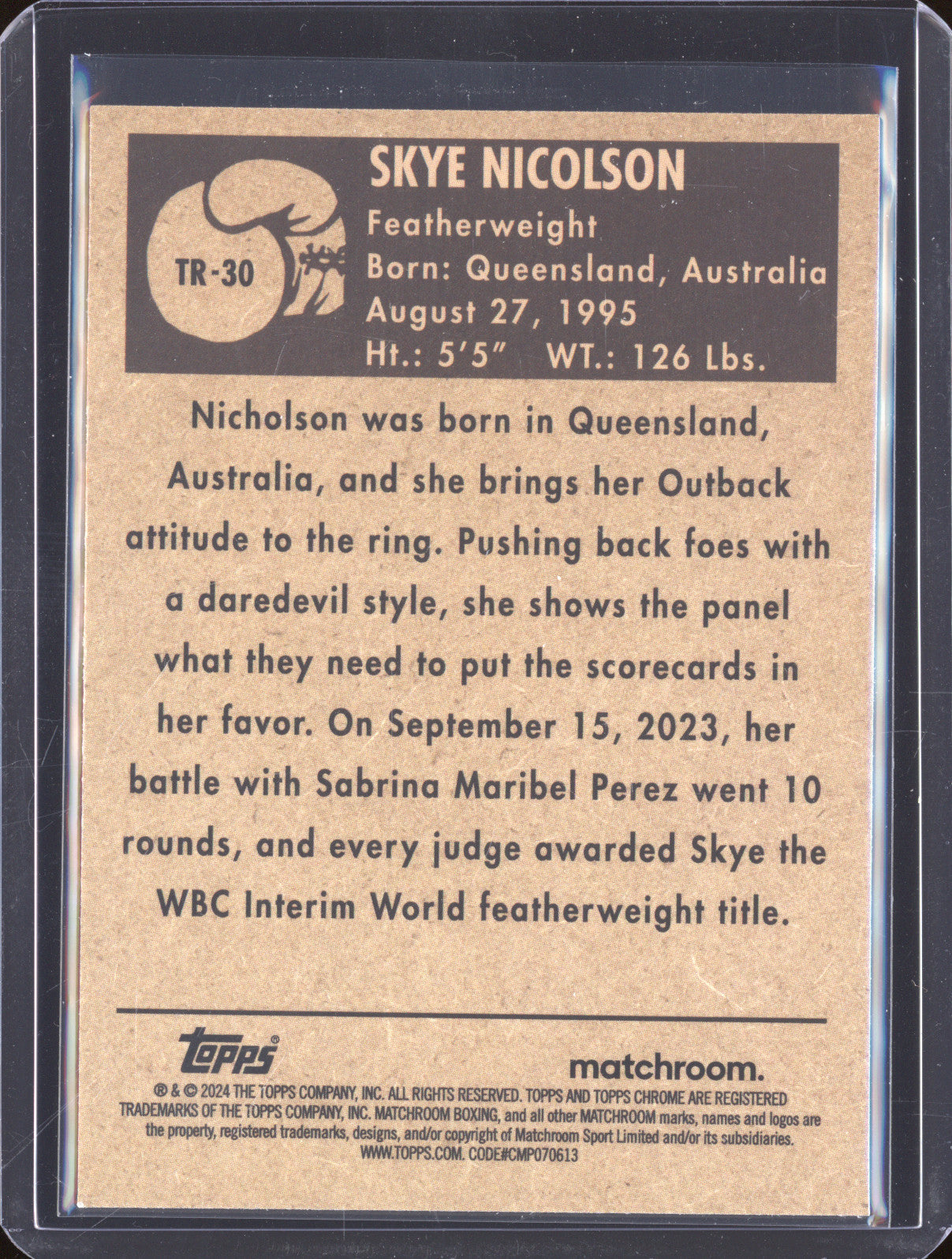 Skye Nicolson  Topps Boxing Chrome TR-30 1951 Ringside