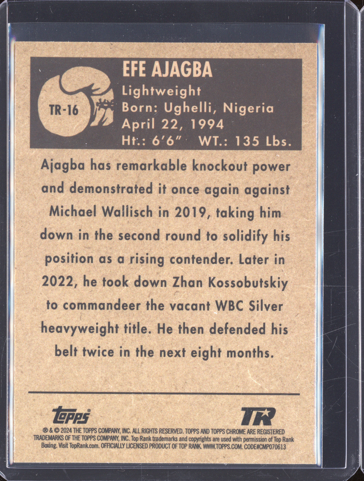 Efe Ajagba 2024 Topps Boxing Chrome TR-16 1951 Ringside