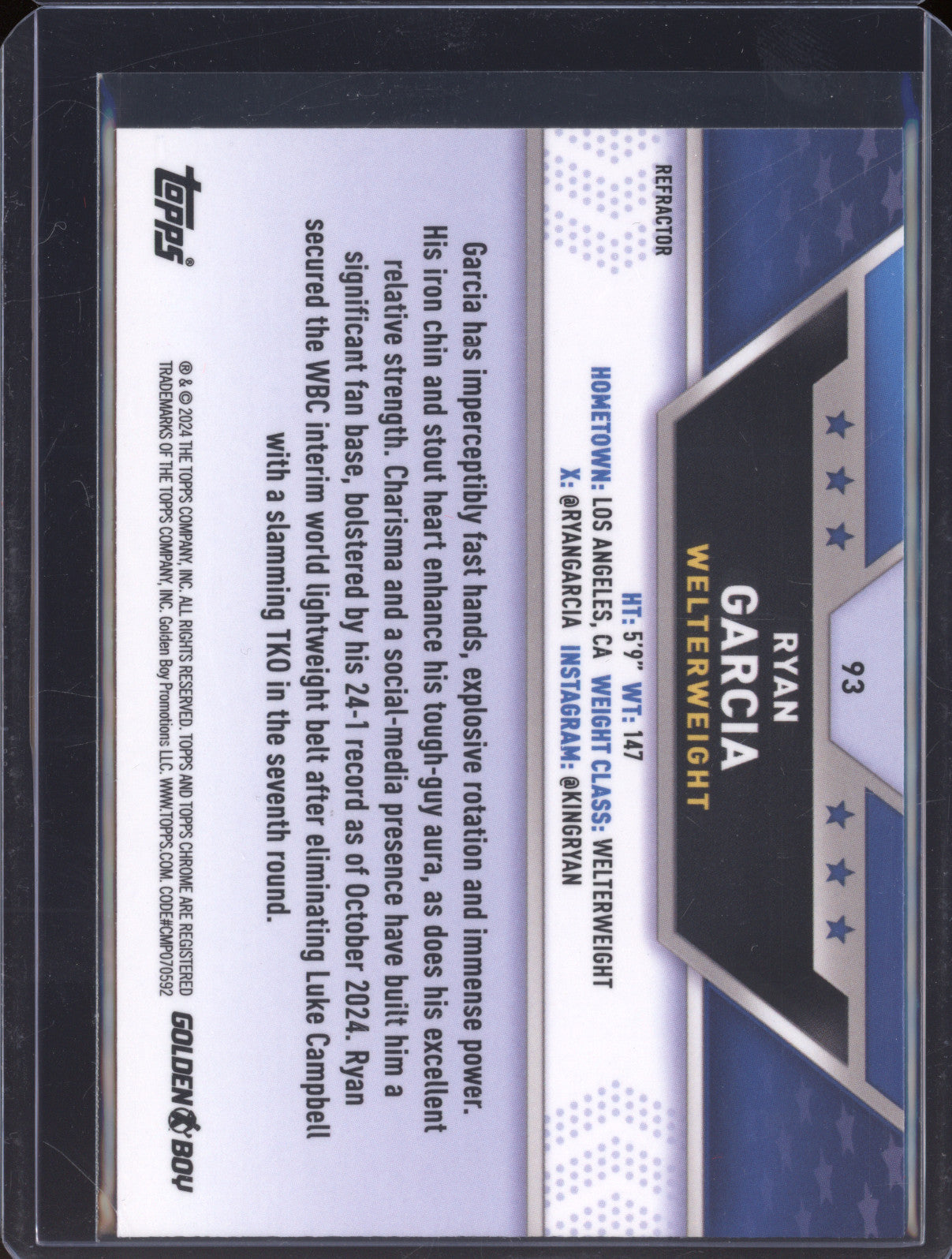 Ryan Garcia 2024 Topps Boxing Chrome 93 Refractor
