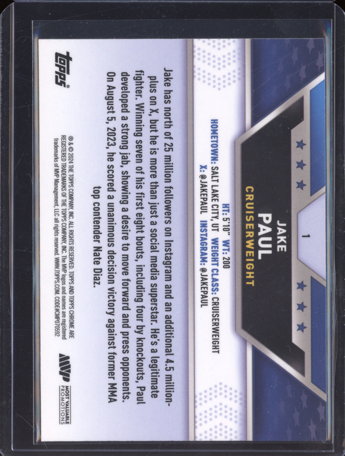 Jake Paul 2024 Topps Boxing Chrome 1