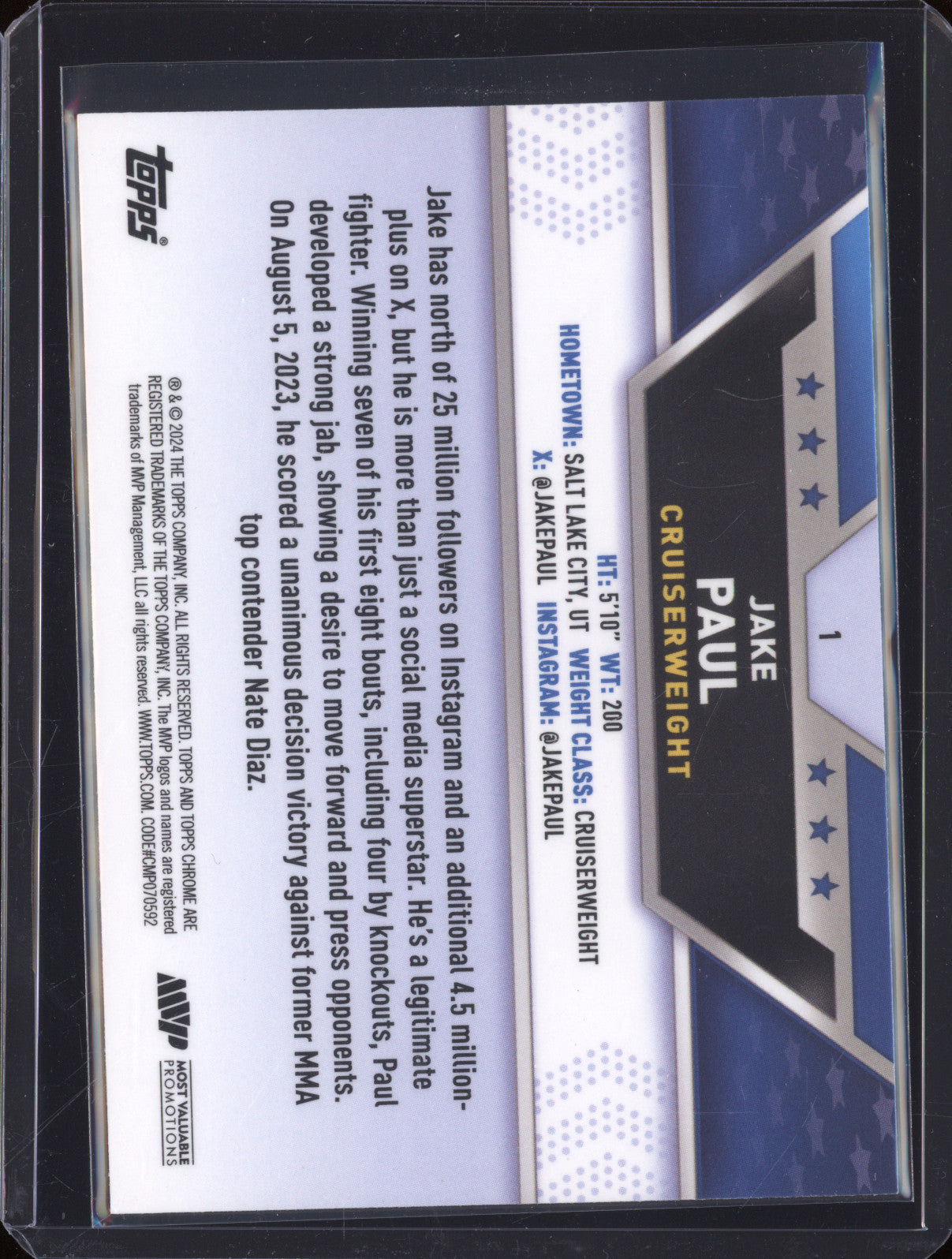 Jake Paul 2024 Topps Boxing Chrome 1