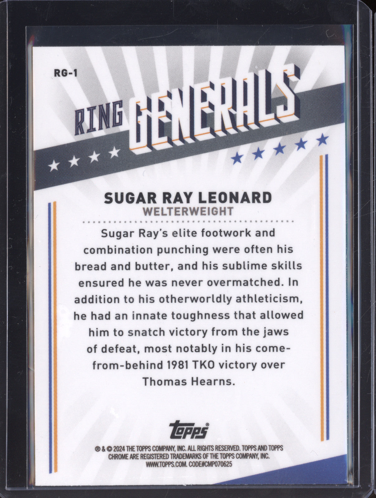 Sugar Ray Leonard 2024 Topps Boxing Chrome RG-1 Ring Generals